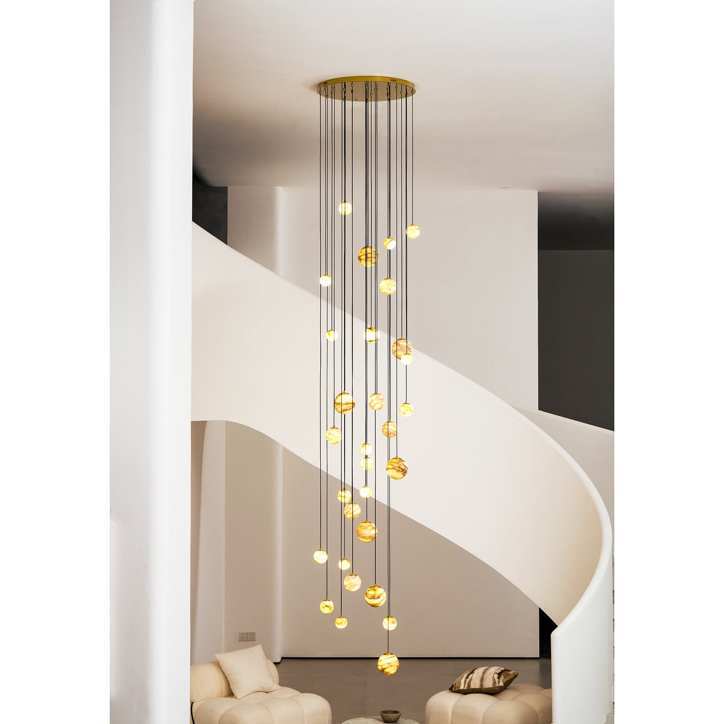 Sultana Alabaster Cluster Chandelier - Yellow Alabaster Multi-Light Pendant | Cascading Grand Foyer Light