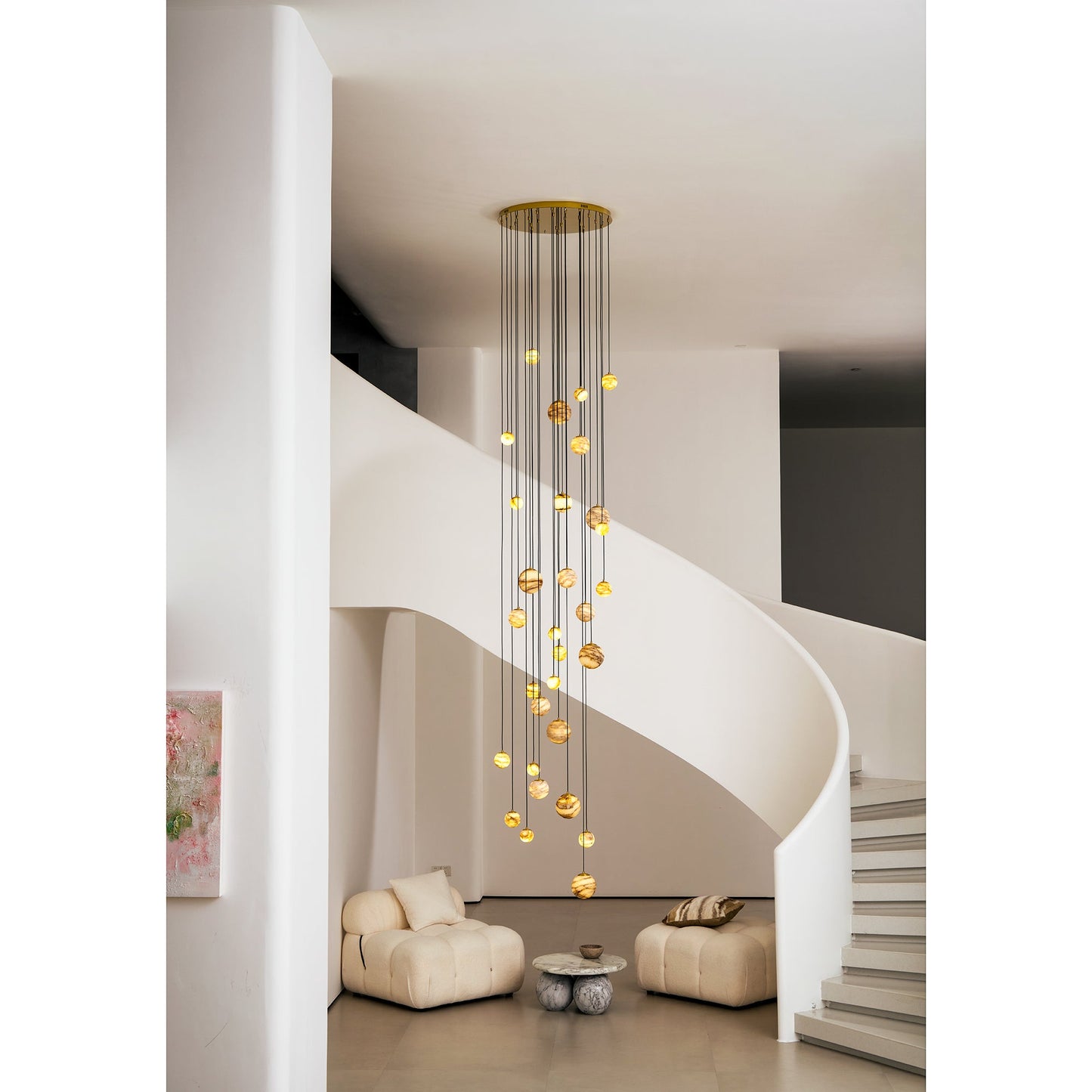 Sultana Alabaster Cluster Chandelier - Yellow Alabaster Multi-Light Pendant | Cascading Grand Foyer Light