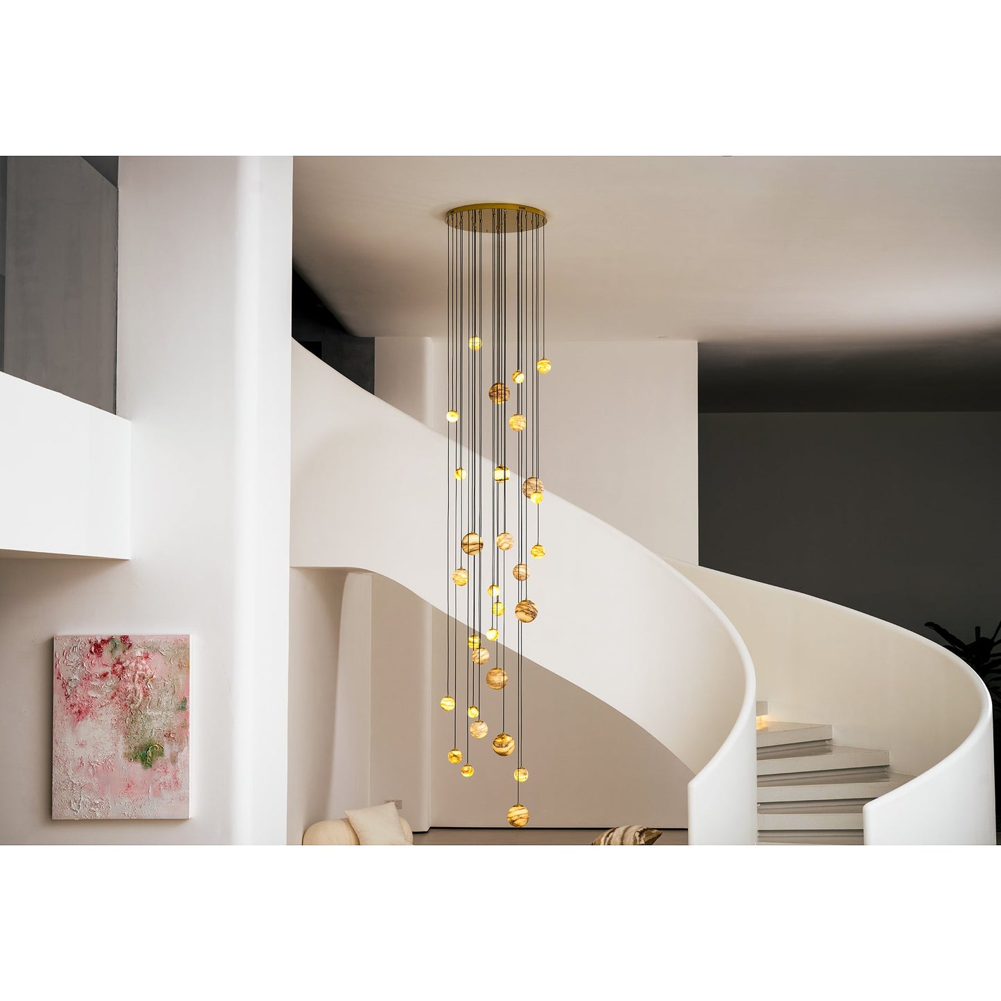 Sultana Alabaster Cluster Chandelier - Yellow Alabaster Multi-Light Pendant | Cascading Grand Foyer Light