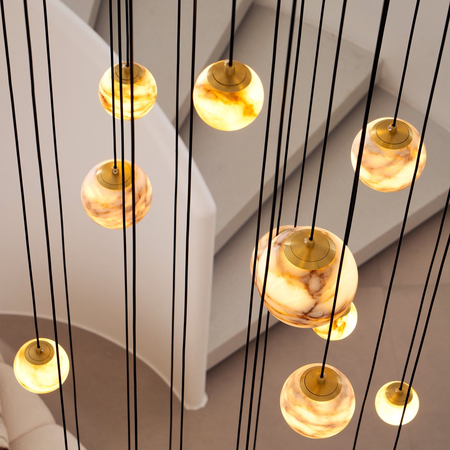 Sultana Alabaster Cluster Chandelier - Yellow Alabaster Multi-Light Pendant | Cascading Grand Foyer Light
