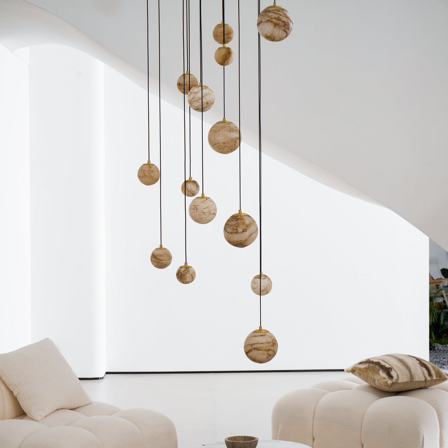 Sultana Alabaster Cluster Chandelier - Yellow Alabaster Multi-Light Pendant | Cascading Grand Foyer Light