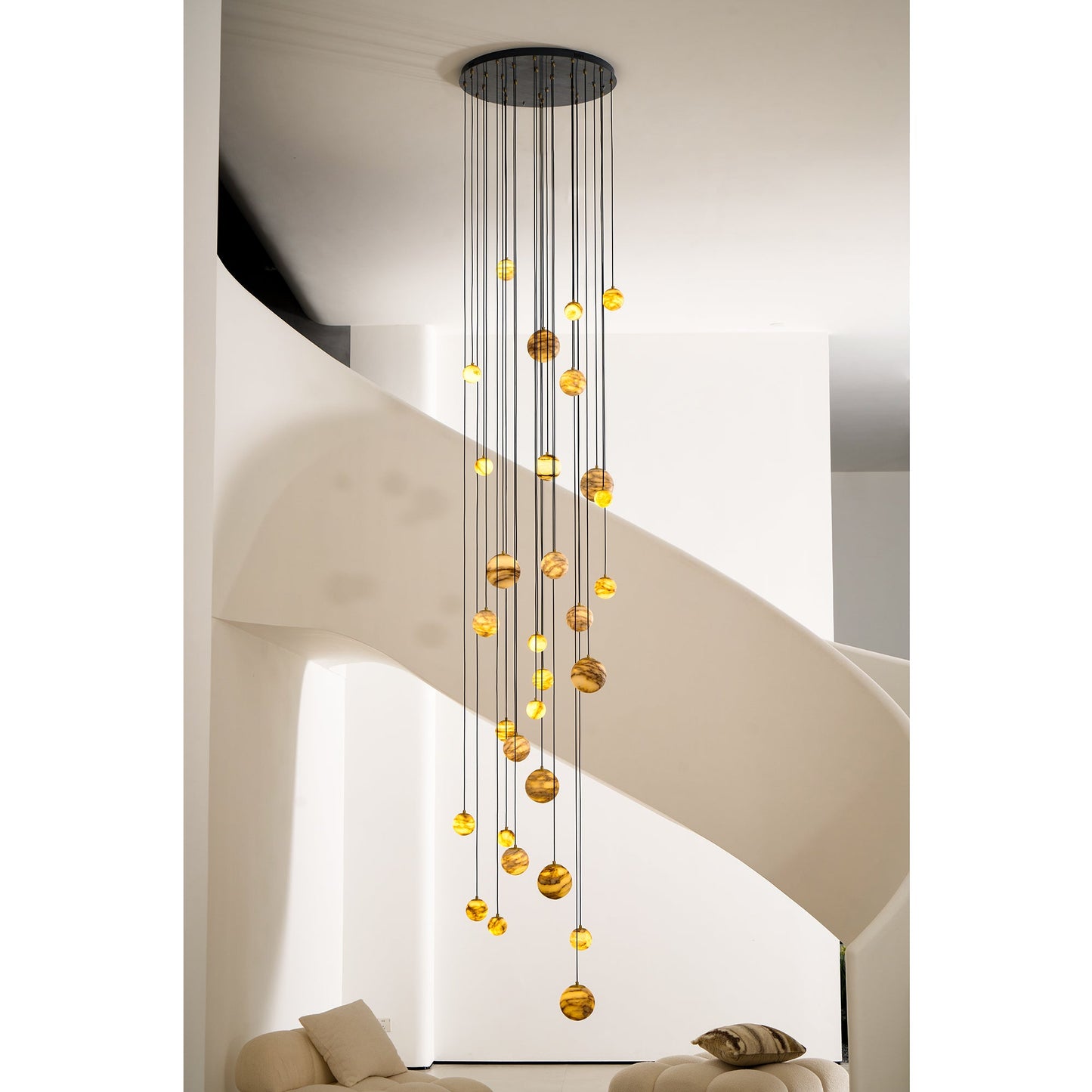 Sultana Alabaster Cluster Chandelier - Yellow Alabaster Multi-Light Pendant | Cascading Grand Foyer Light