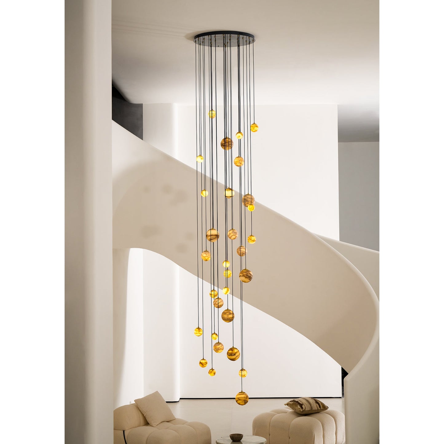 Sultana Alabaster Cluster Chandelier - Yellow Alabaster Multi-Light Pendant | Cascading Grand Foyer Light