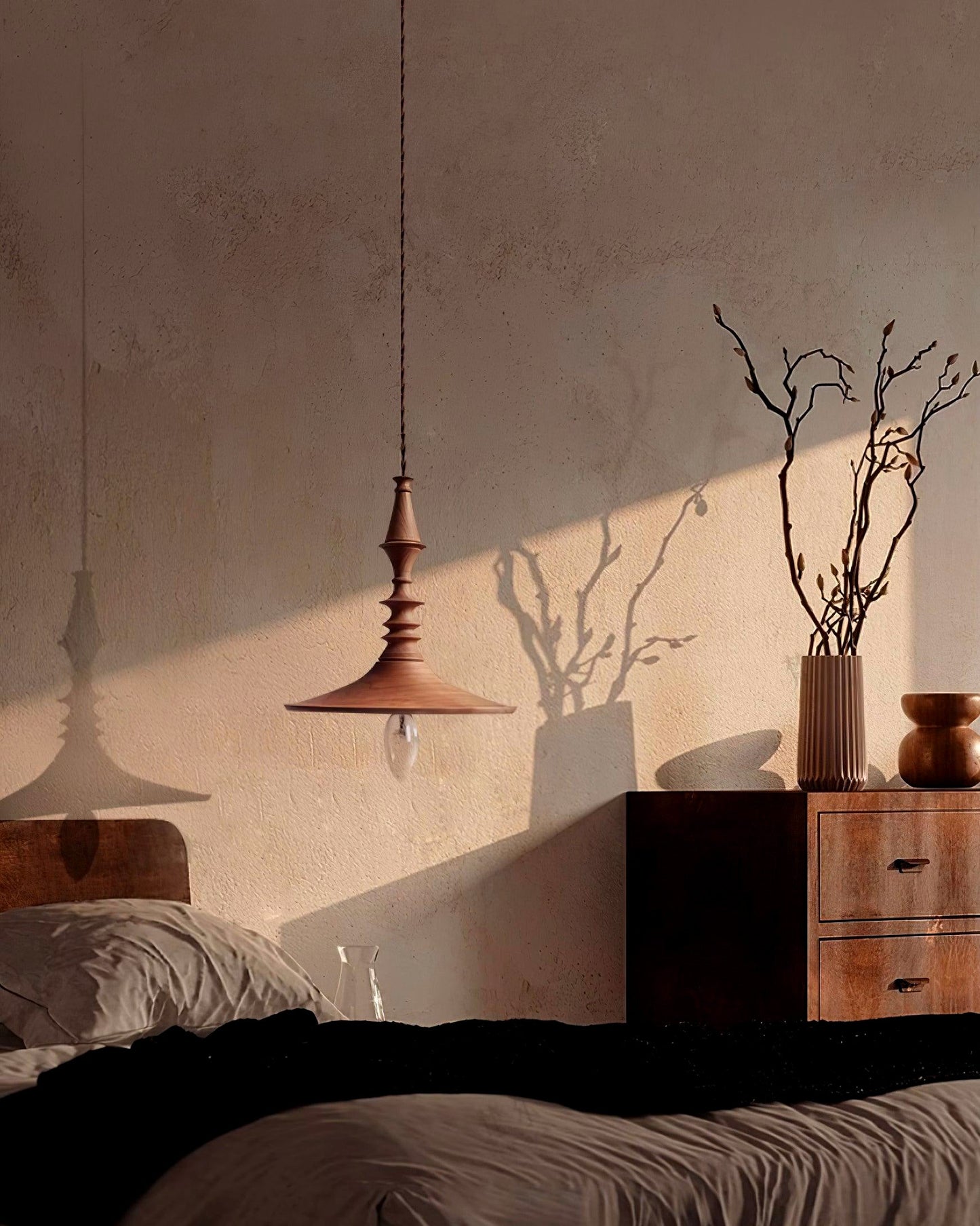 Sumally Pendant Light - Handcrafted Walnut Wood Pendant | Artisanal Geometric Wooden Hanging Light