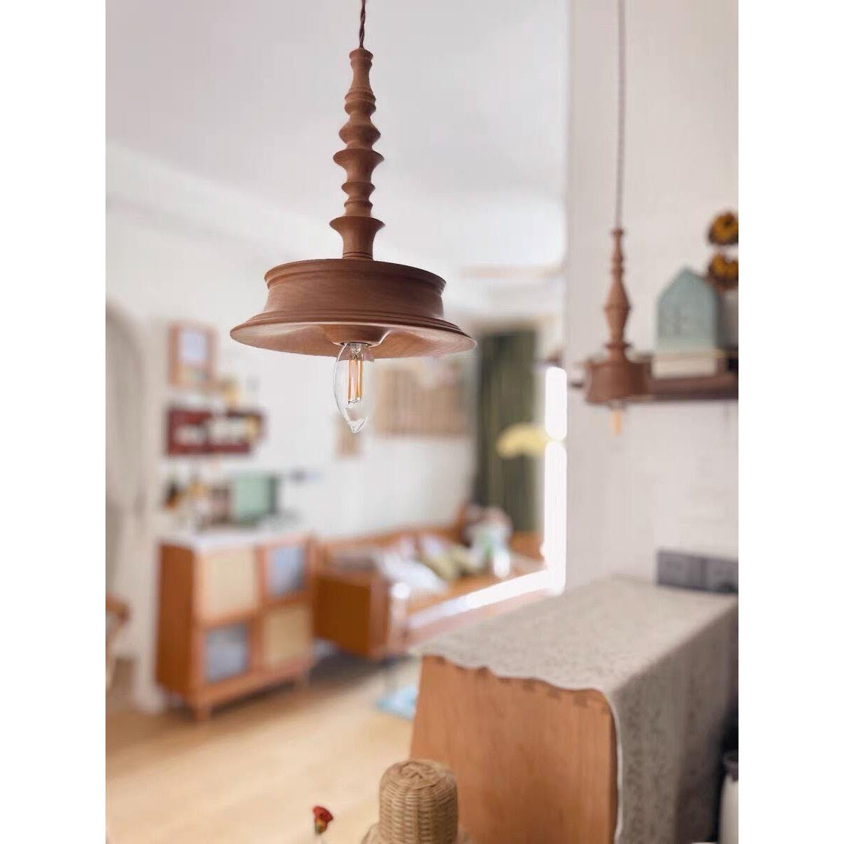 Sumally Pendant Light - Handcrafted Walnut Wood Pendant | Artisanal Geometric Wooden Hanging Light