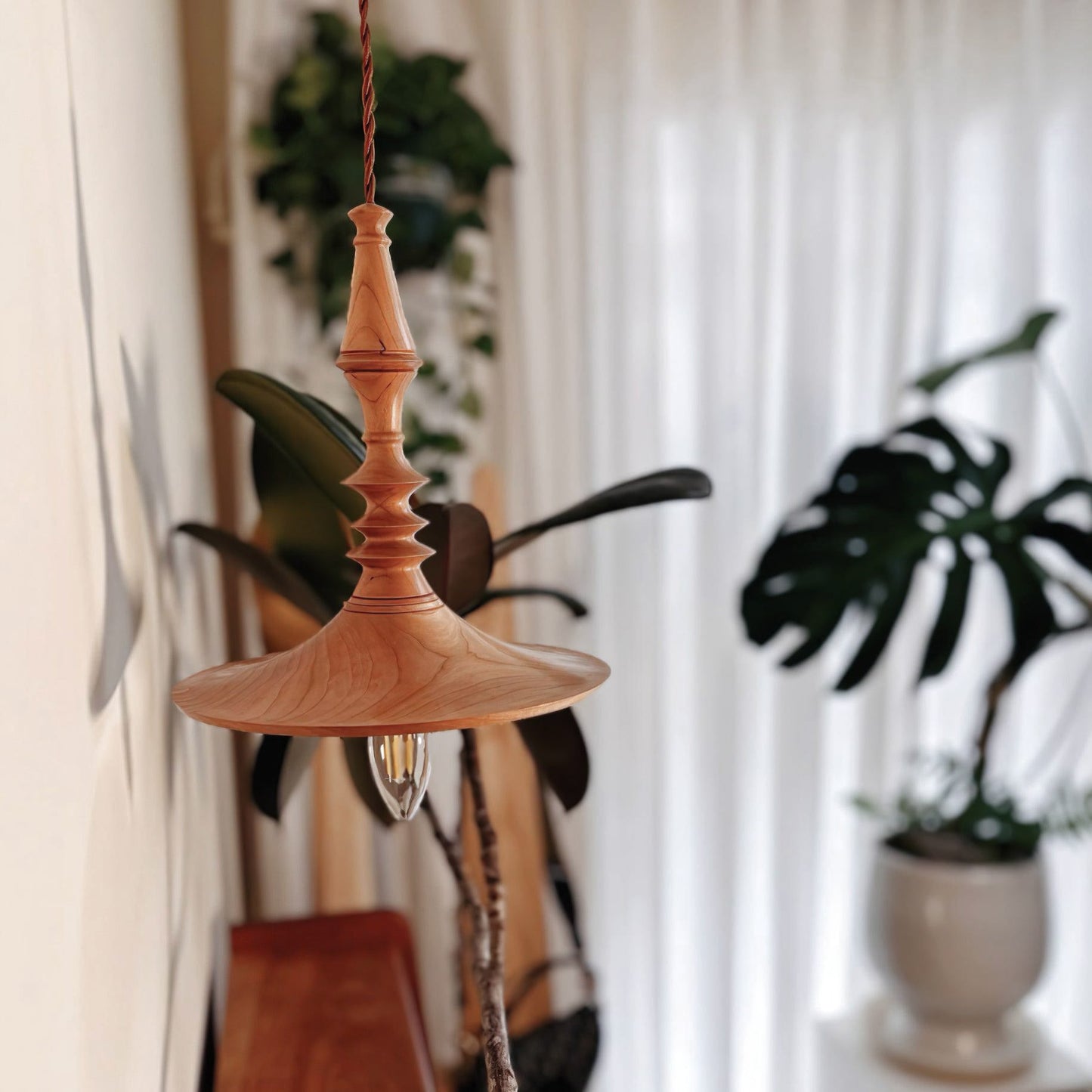 Sumally Pendant Light - Handcrafted Walnut Wood Pendant | Artisanal Geometric Wooden Hanging Light