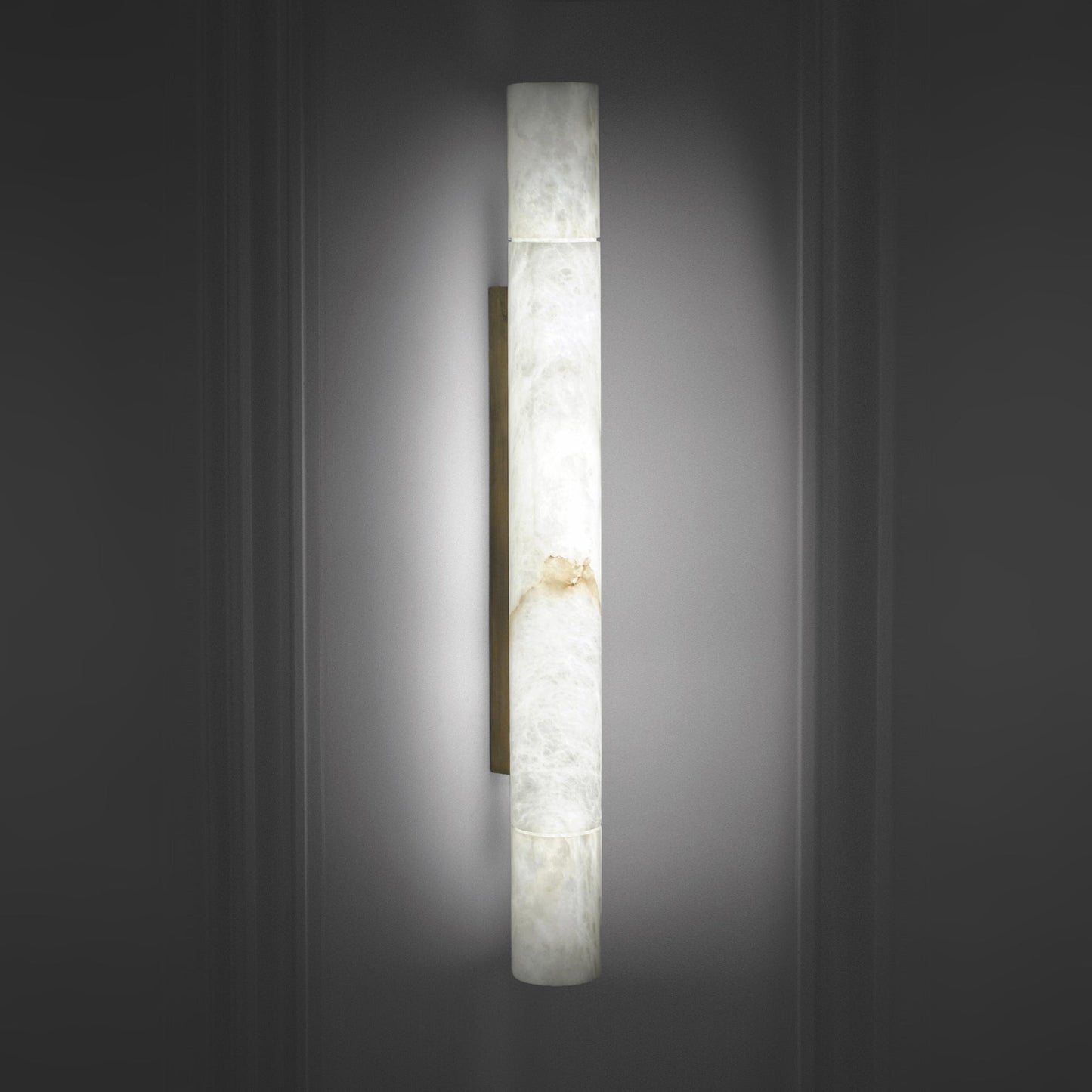 Sumatra Alabaster Wall Sconce - Cylindrical Brass & Natural Alabaster Light | Modern Vertical Stone Sconce