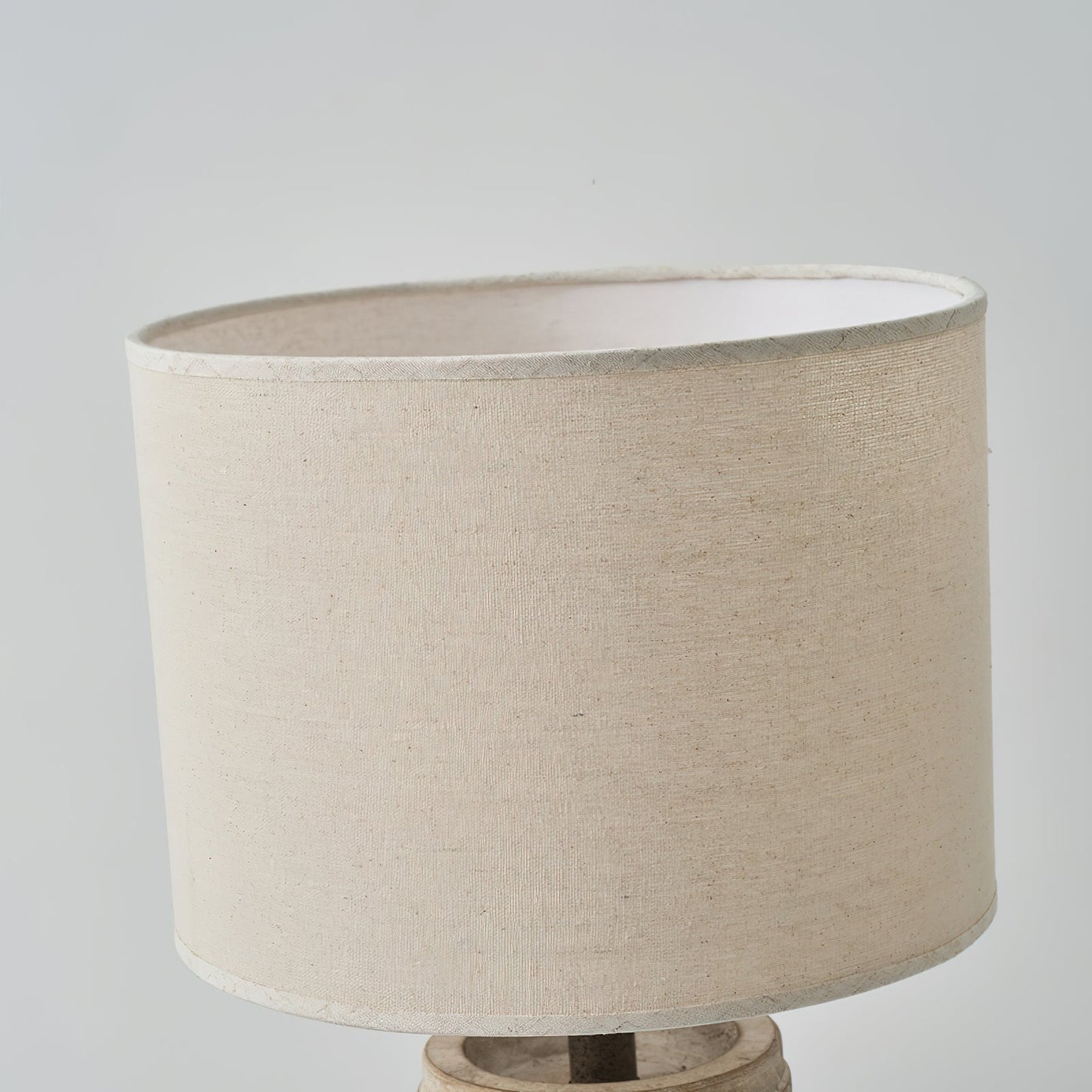 Sunrise Table Lamp - Hand-Carved Old Wood & Beige Fabric Lamp | Rustic Artisanal Accent Light
