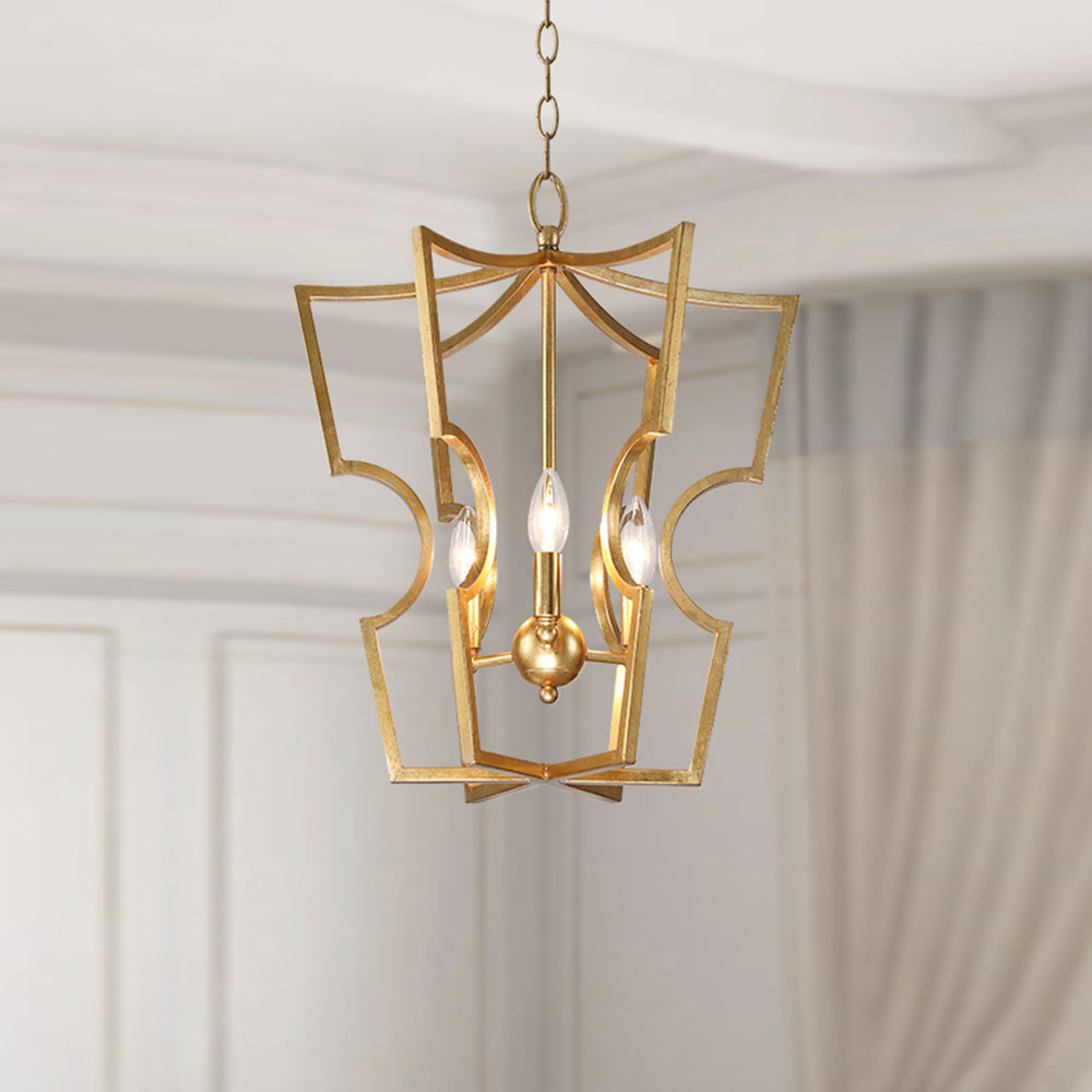 Sunsus Pendant Light - Classic Brass Lantern Pendant | Modern Traditional 3-Light Hanging Fixture