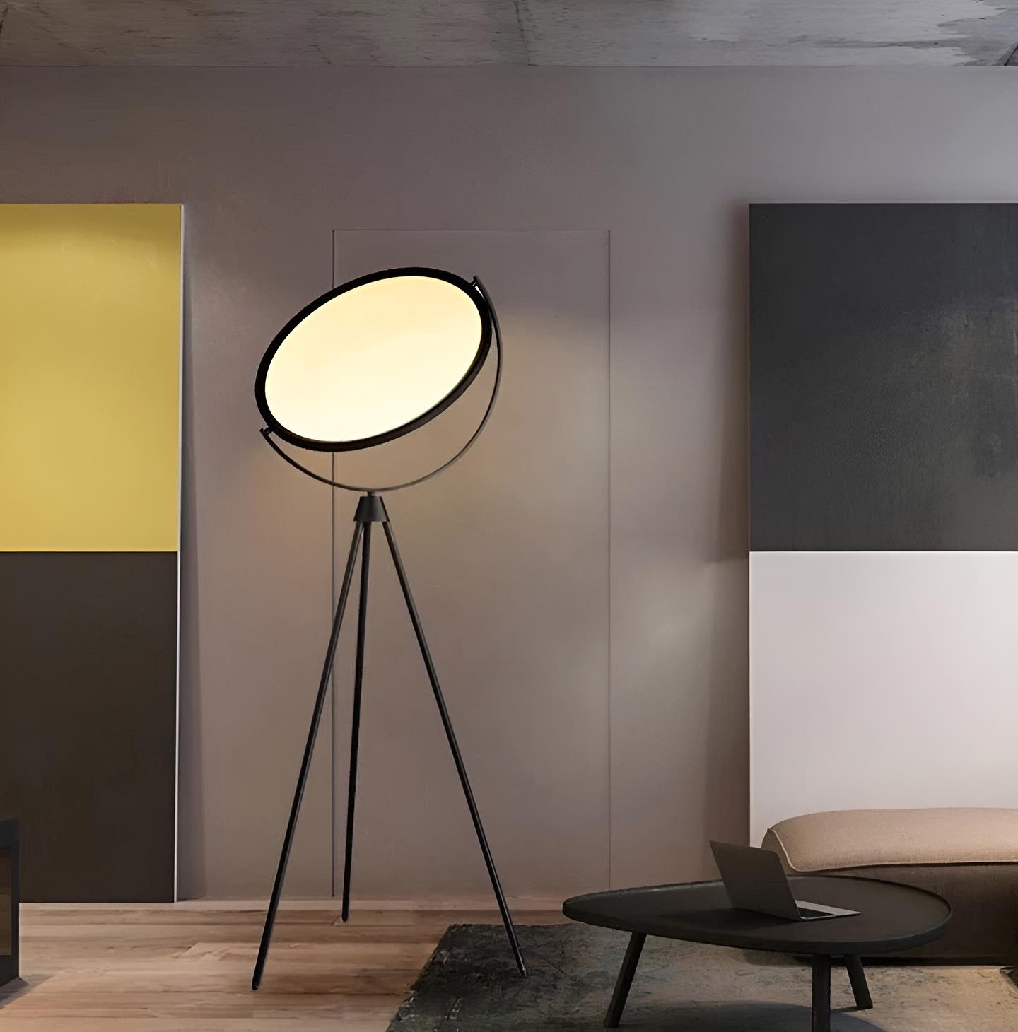 Superloon Floor Lamp - Modern Gyroscopic Disc LED Standing Lamp | Minimalist Tripod Floor Light