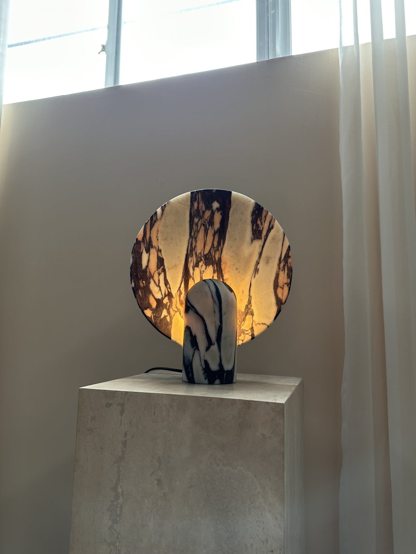 Surface Table Lamp - Solid Marble Sculptural Table Light | Modern Hand-Cast Natural Stone Accent Lamp