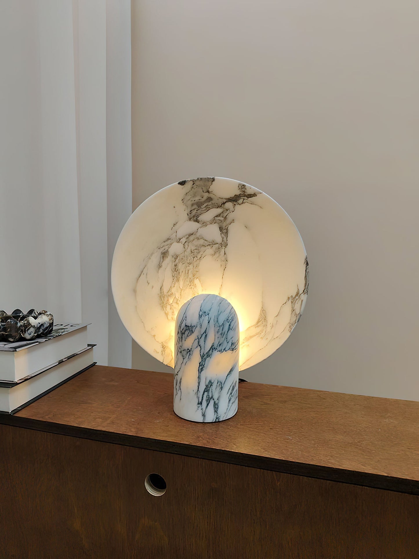 Surface Table Lamp - Solid Marble Sculptural Table Light | Modern Hand-Cast Natural Stone Accent Lamp