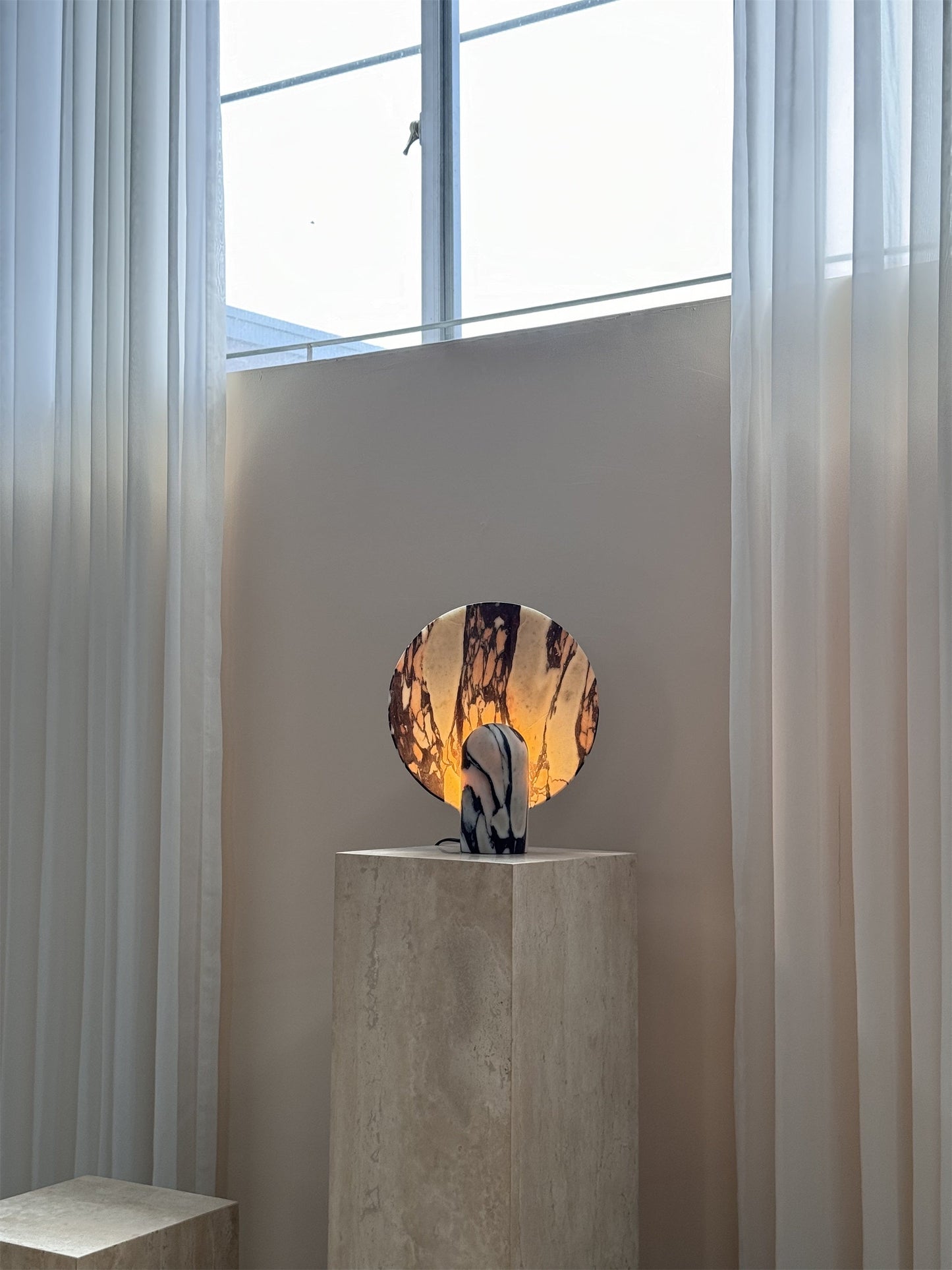 Surface Table Lamp - Solid Marble Sculptural Table Light | Modern Hand-Cast Natural Stone Accent Lamp