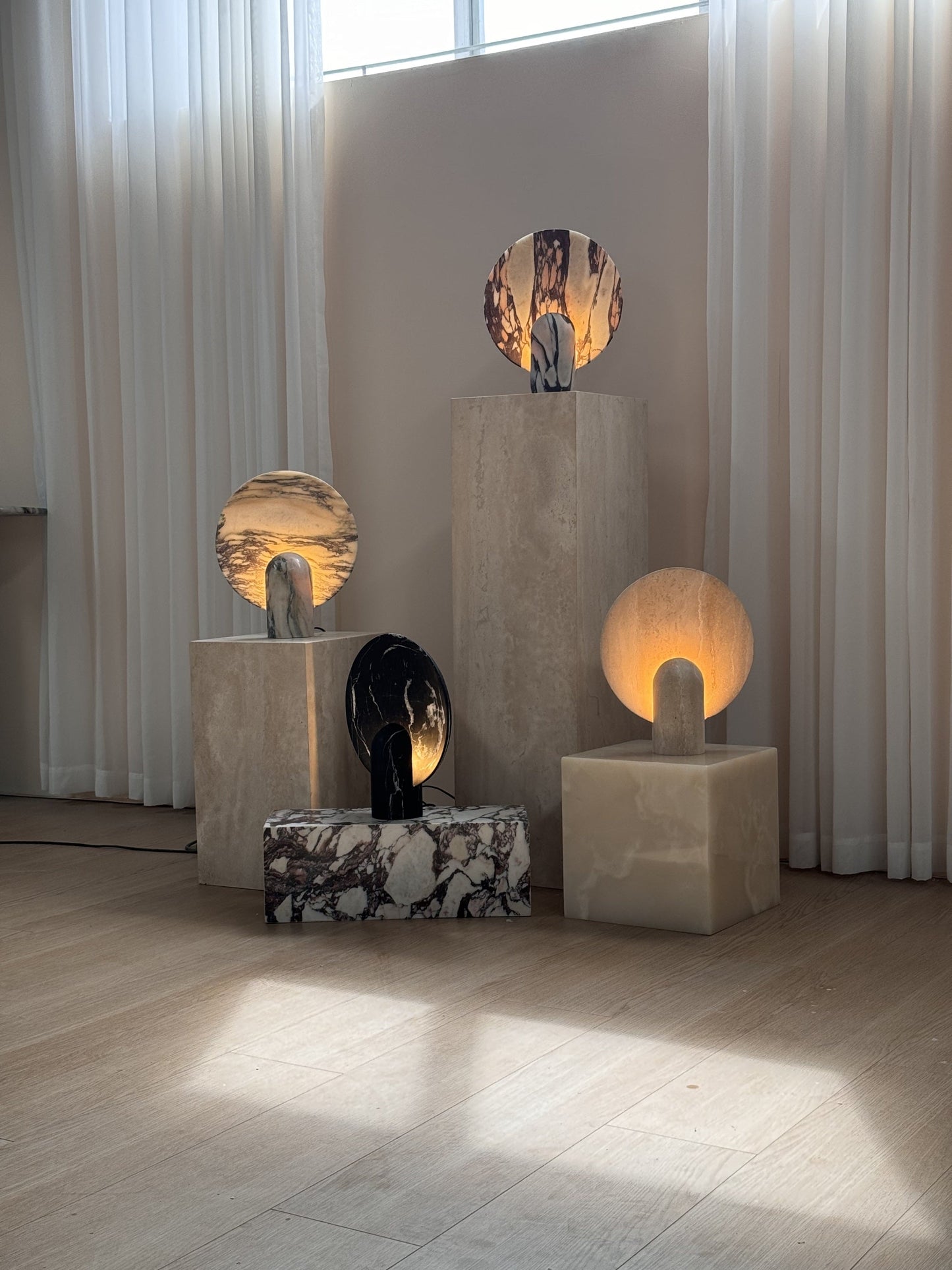 Surface Table Lamp - Solid Marble Sculptural Table Light | Modern Hand-Cast Natural Stone Accent Lamp