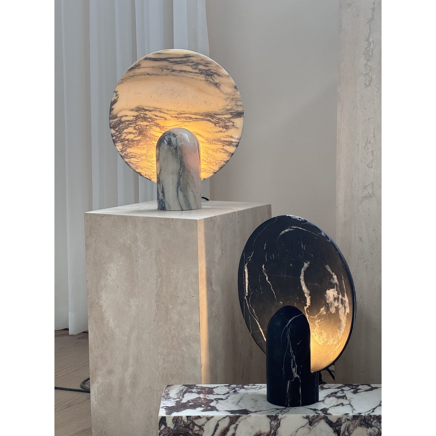 Surface Table Lamp - Solid Marble Sculptural Table Light | Modern Hand-Cast Natural Stone Accent Lamp