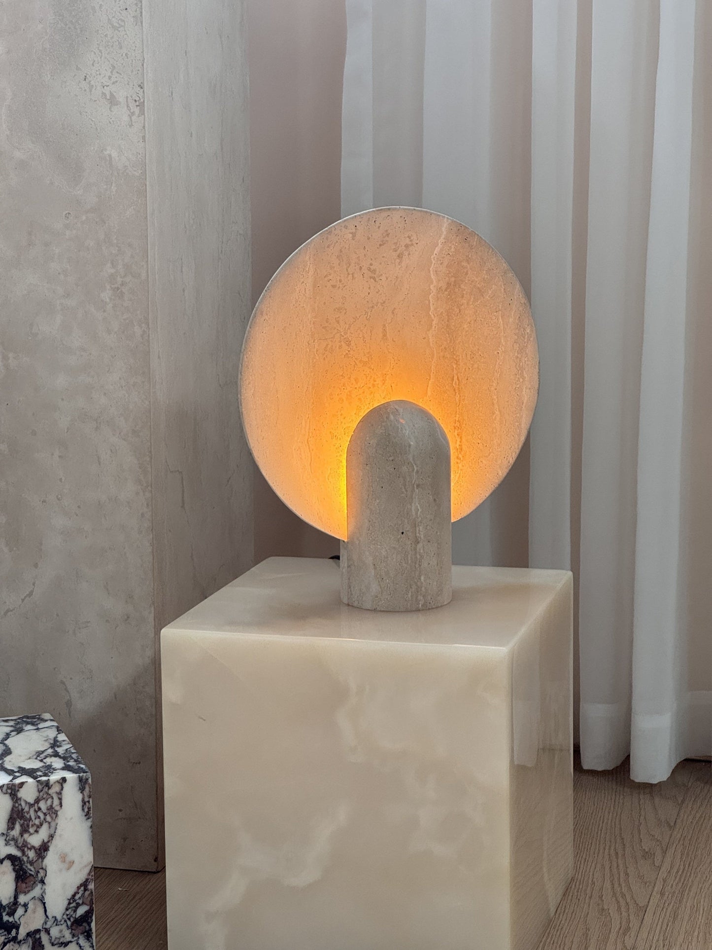 Surface Table Lamp - Solid Marble Sculptural Table Light | Modern Hand-Cast Natural Stone Accent Lamp