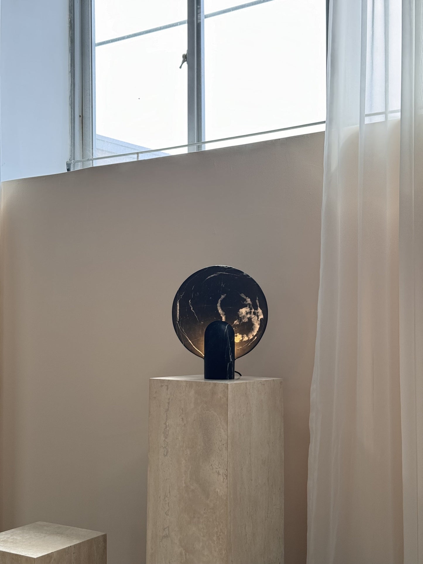 Surface Table Lamp - Solid Marble Sculptural Table Light | Modern Hand-Cast Natural Stone Accent Lamp