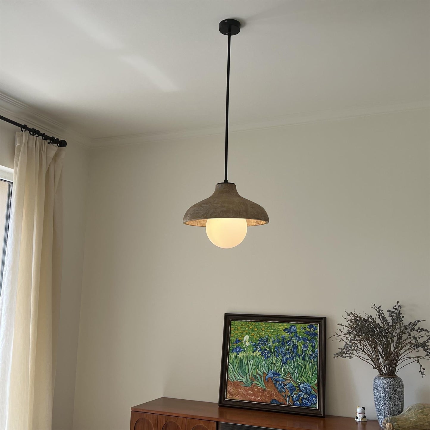 Surfside Pendant Lamp - Wood Grain Resin & Opal Glass Globe Pendant | Modern Kitchen Island & Bar Light