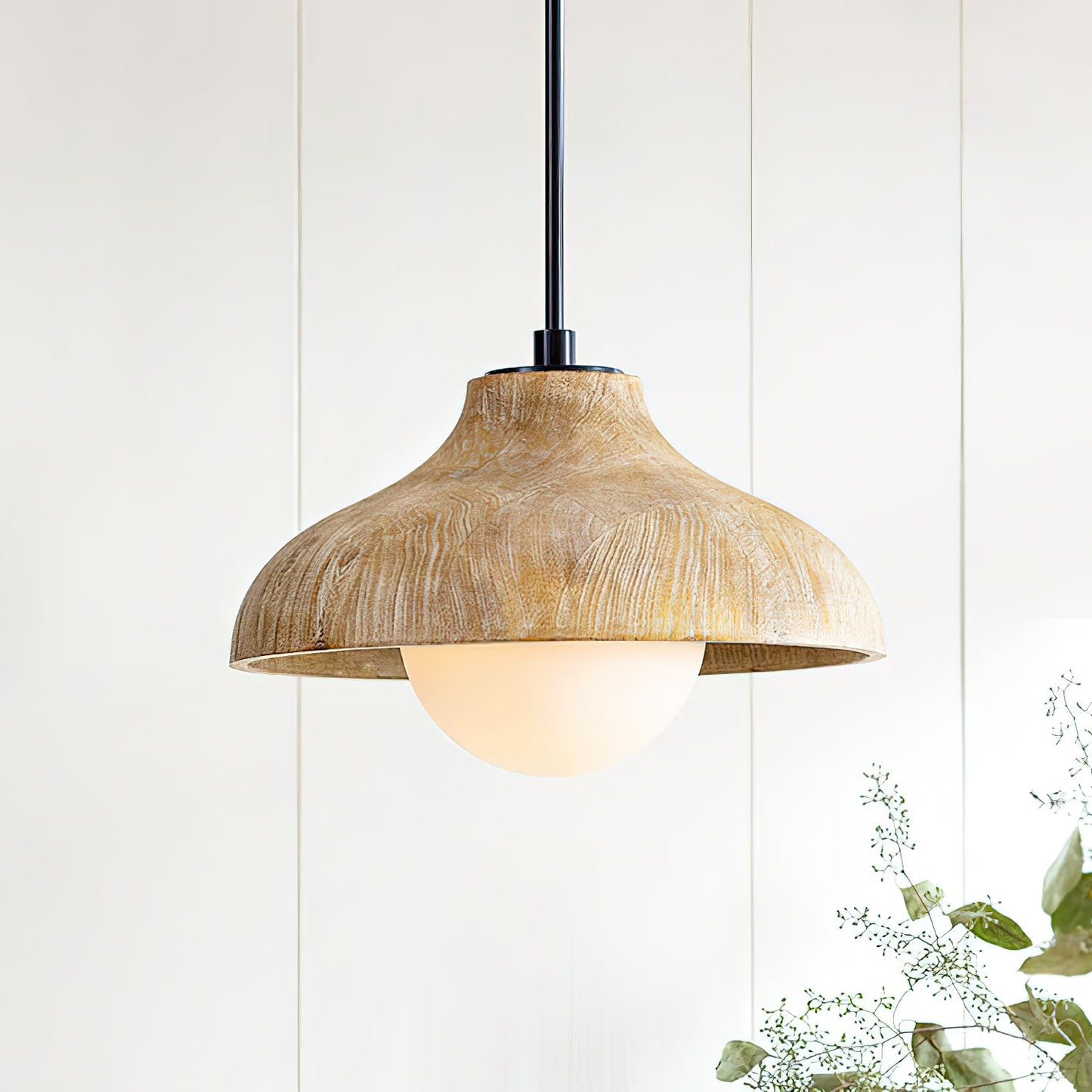 Surfside Pendant Lamp - Wood Grain Resin & Opal Glass Globe Pendant | Modern Kitchen Island & Bar Light