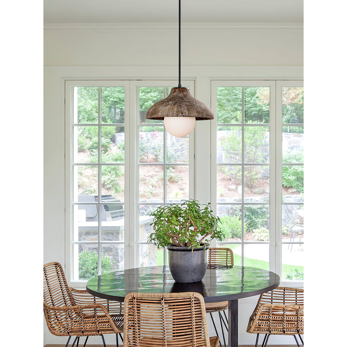 Surfside Pendant Lamp - Wood Grain Resin & Opal Glass Globe Pendant | Modern Kitchen Island & Bar Light