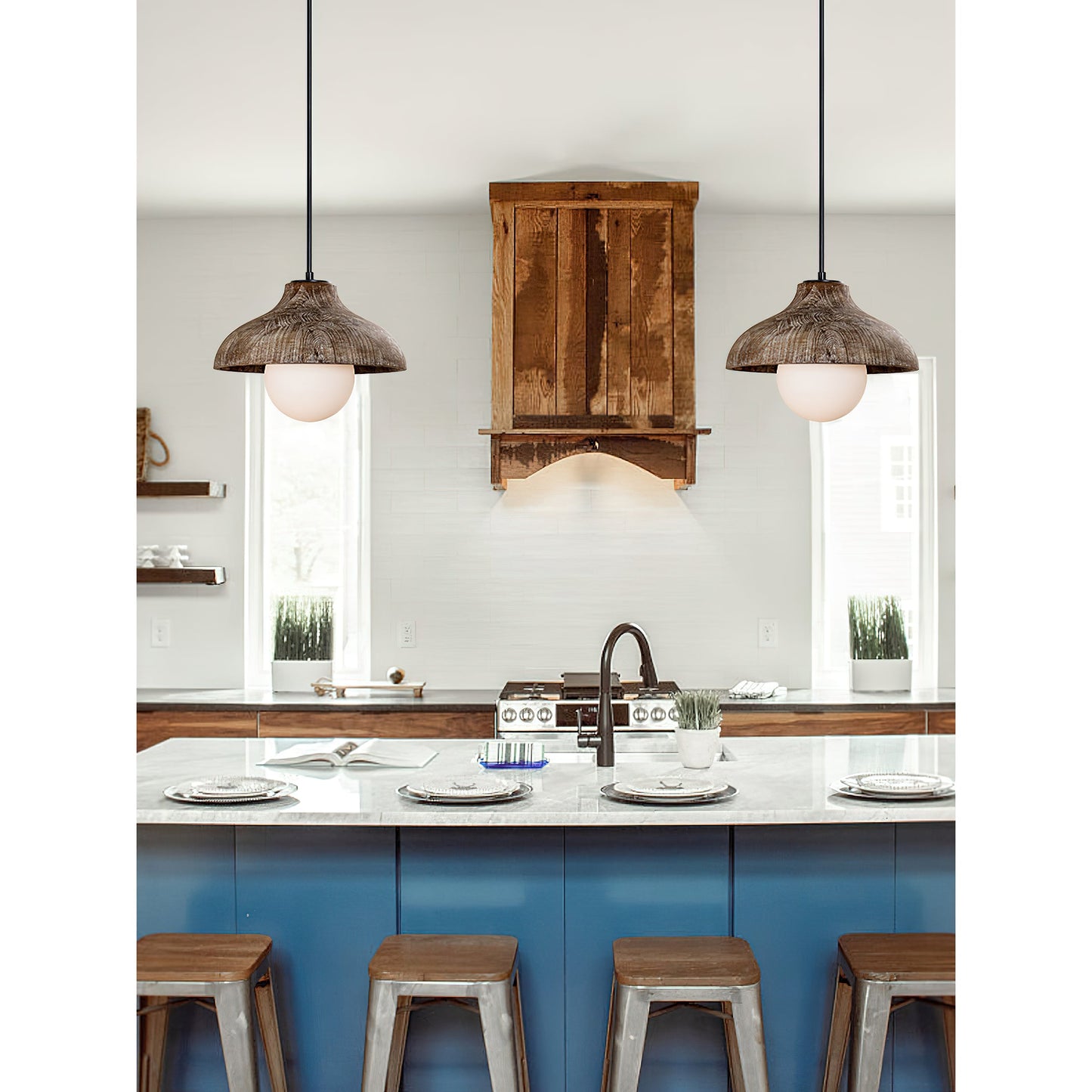 Surfside Pendant Lamp - Wood Grain Resin & Opal Glass Globe Pendant | Modern Kitchen Island & Bar Light