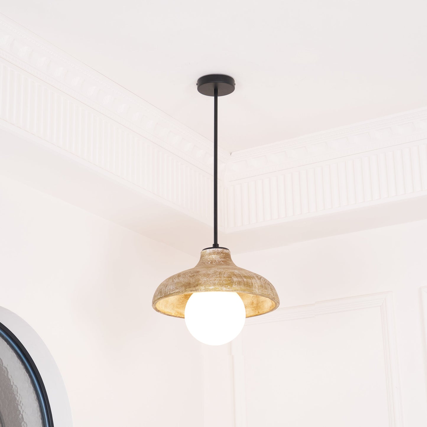 Surfside Pendant Lamp - Wood Grain Resin & Opal Glass Globe Pendant | Modern Kitchen Island & Bar Light