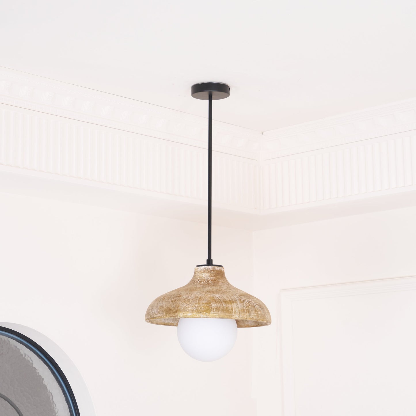 Surfside Pendant Lamp - Wood Grain Resin & Opal Glass Globe Pendant | Modern Kitchen Island & Bar Light