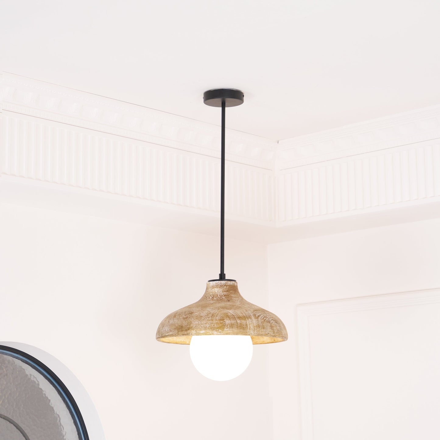 Surfside Pendant Lamp - Wood Grain Resin & Opal Glass Globe Pendant | Modern Kitchen Island & Bar Light
