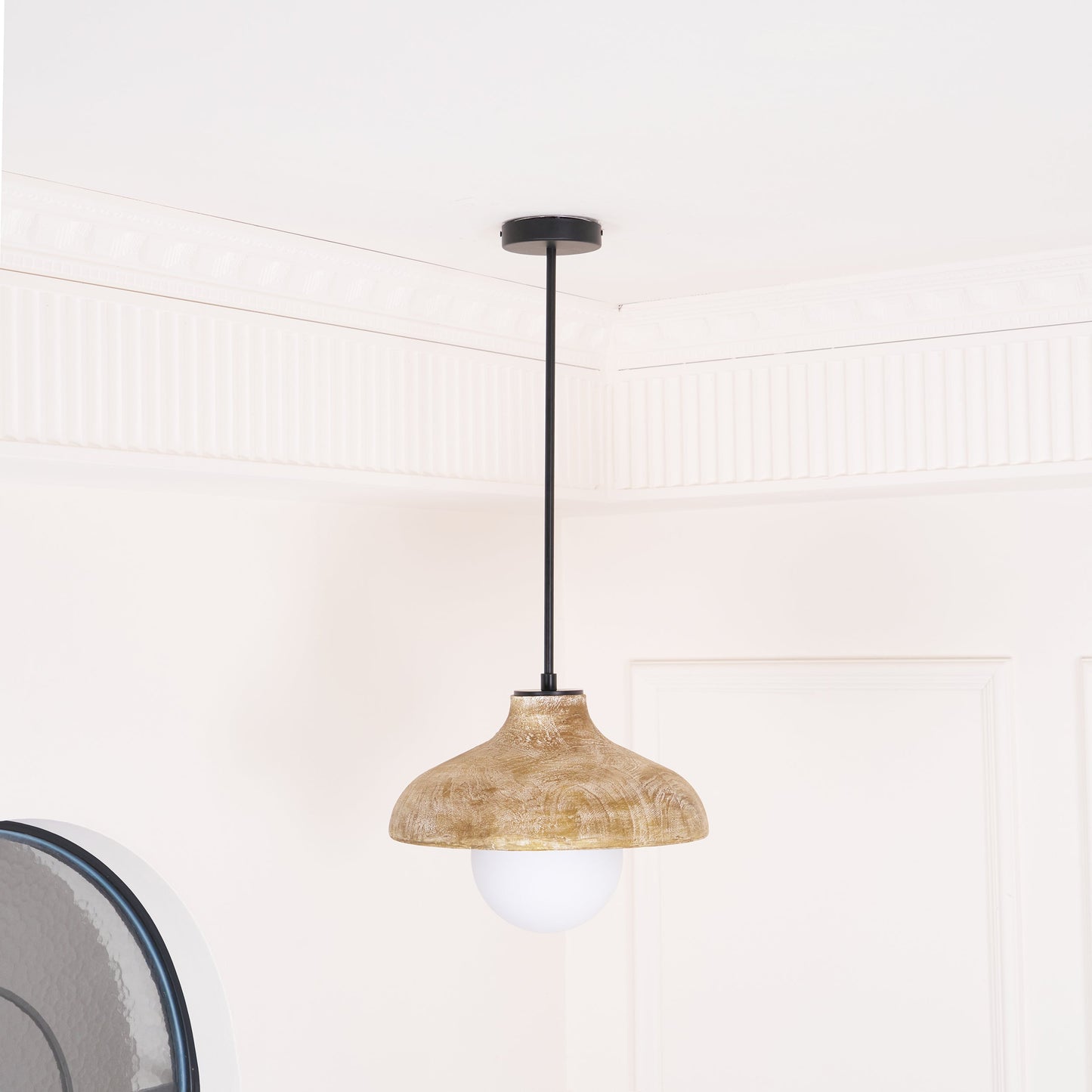 Surfside Pendant Lamp - Wood Grain Resin & Opal Glass Globe Pendant | Modern Kitchen Island & Bar Light