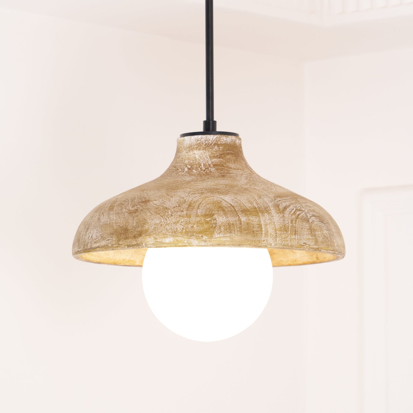 Surfside Pendant Lamp - Wood Grain Resin & Opal Glass Globe Pendant | Modern Kitchen Island & Bar Light