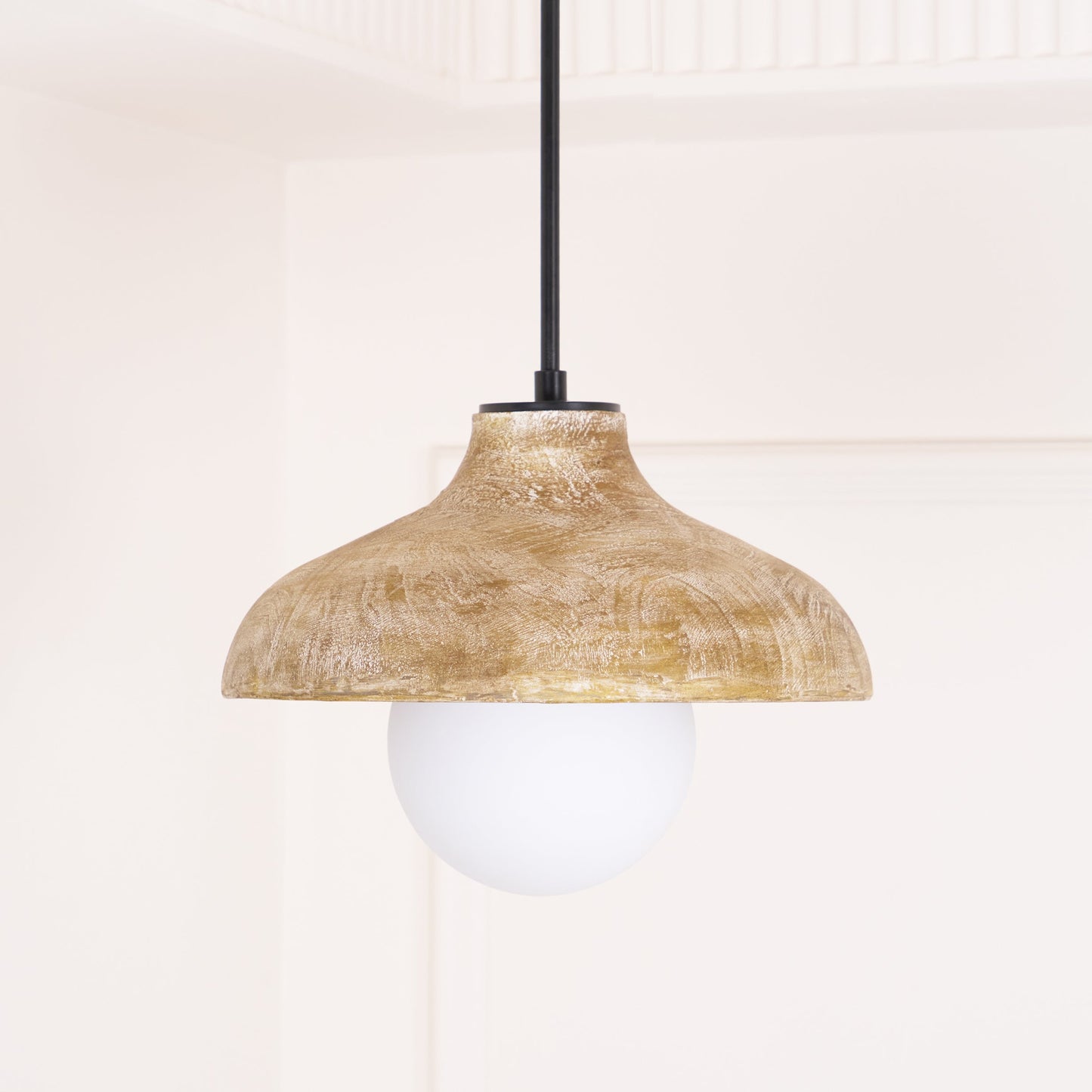 Surfside Pendant Lamp - Wood Grain Resin & Opal Glass Globe Pendant | Modern Kitchen Island & Bar Light