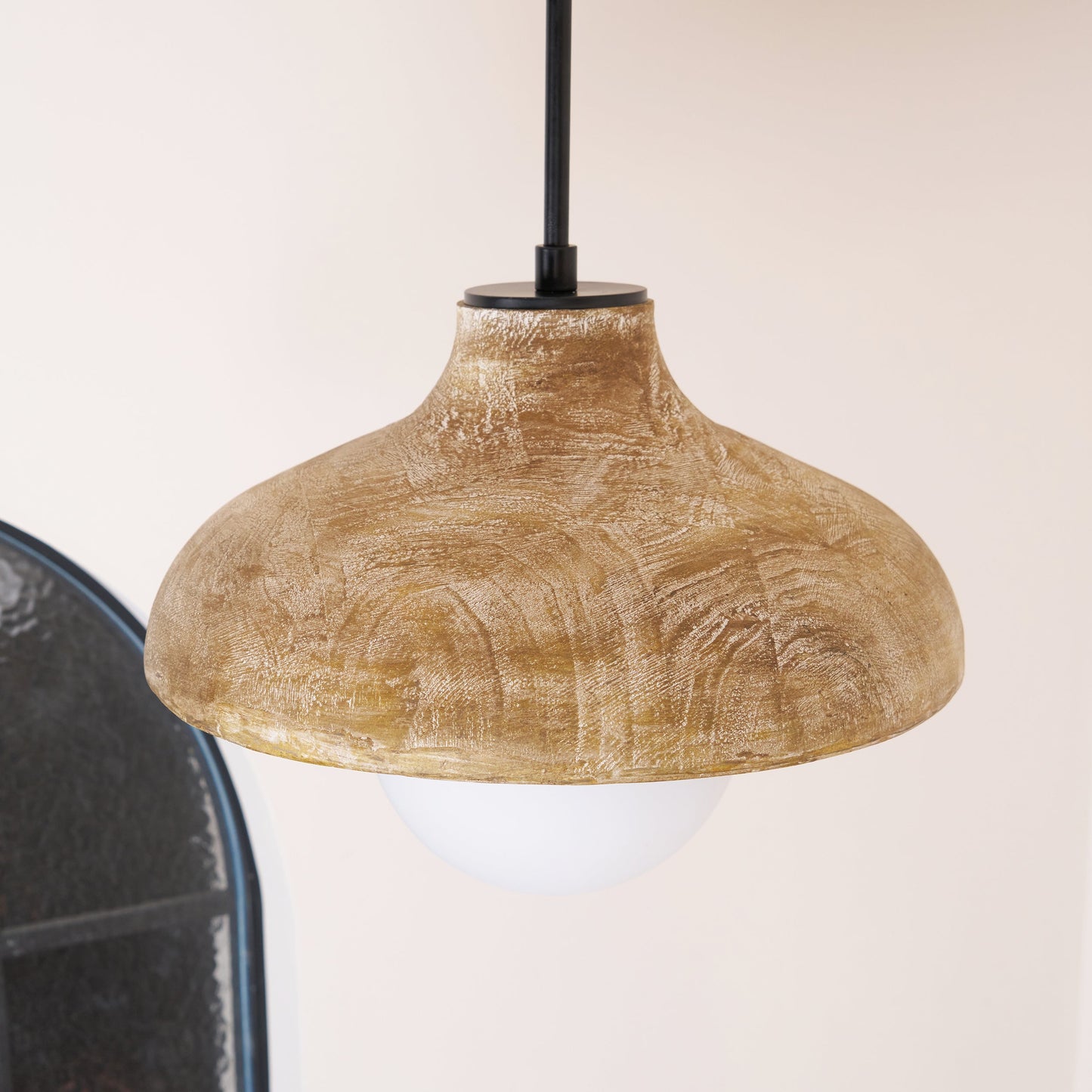 Surfside Pendant Lamp - Wood Grain Resin & Opal Glass Globe Pendant | Modern Kitchen Island & Bar Light
