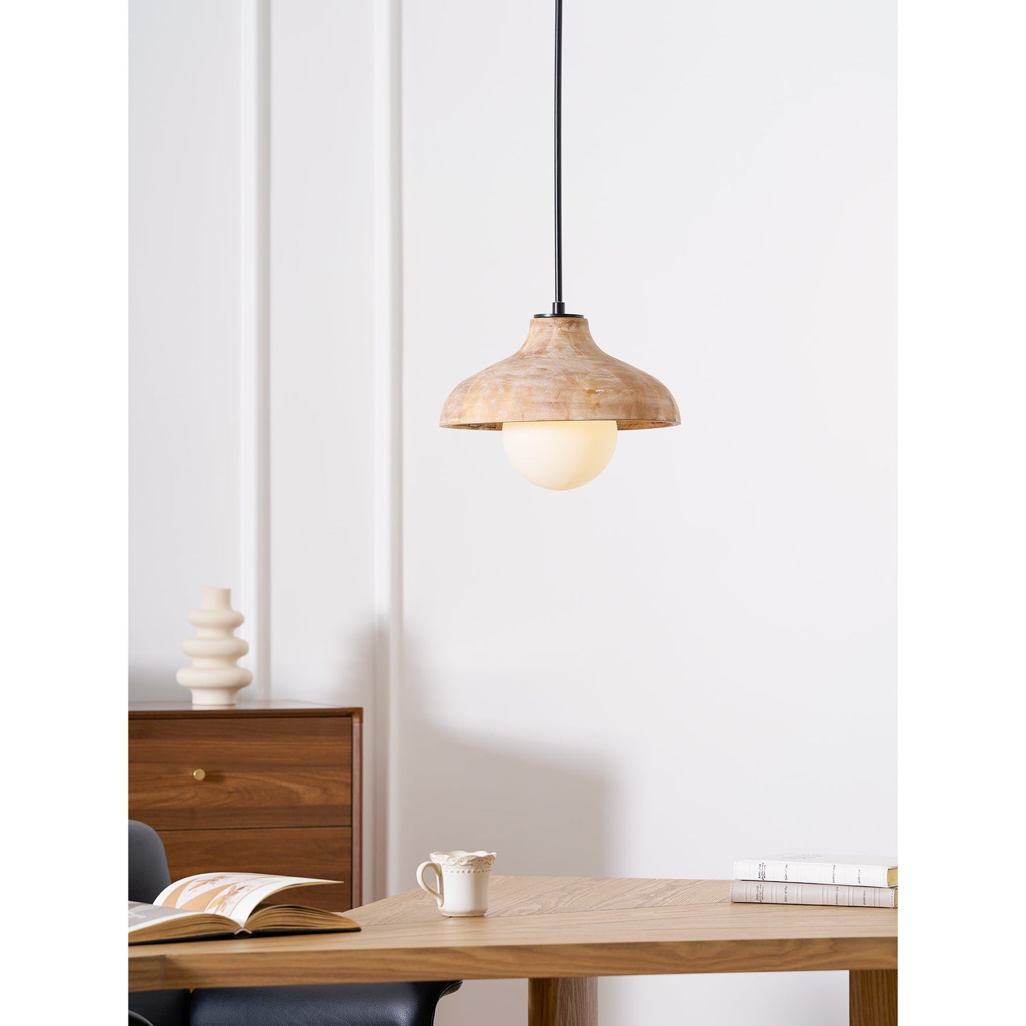 Surfside Pendant Lamp - Wood Grain Resin & Opal Glass Globe Pendant | Modern Kitchen Island & Bar Light