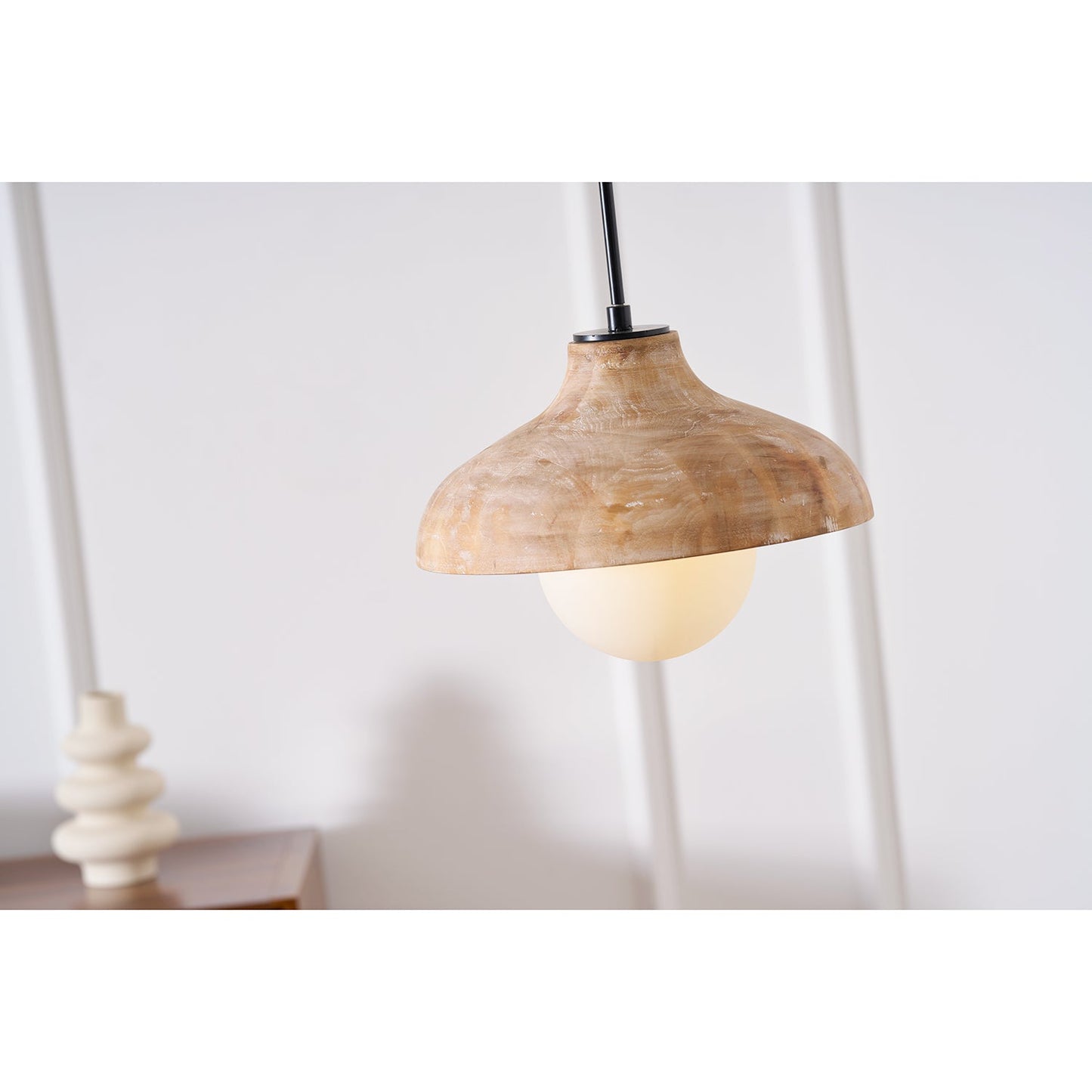 Surfside Pendant Lamp - Wood Grain Resin & Opal Glass Globe Pendant | Modern Kitchen Island & Bar Light