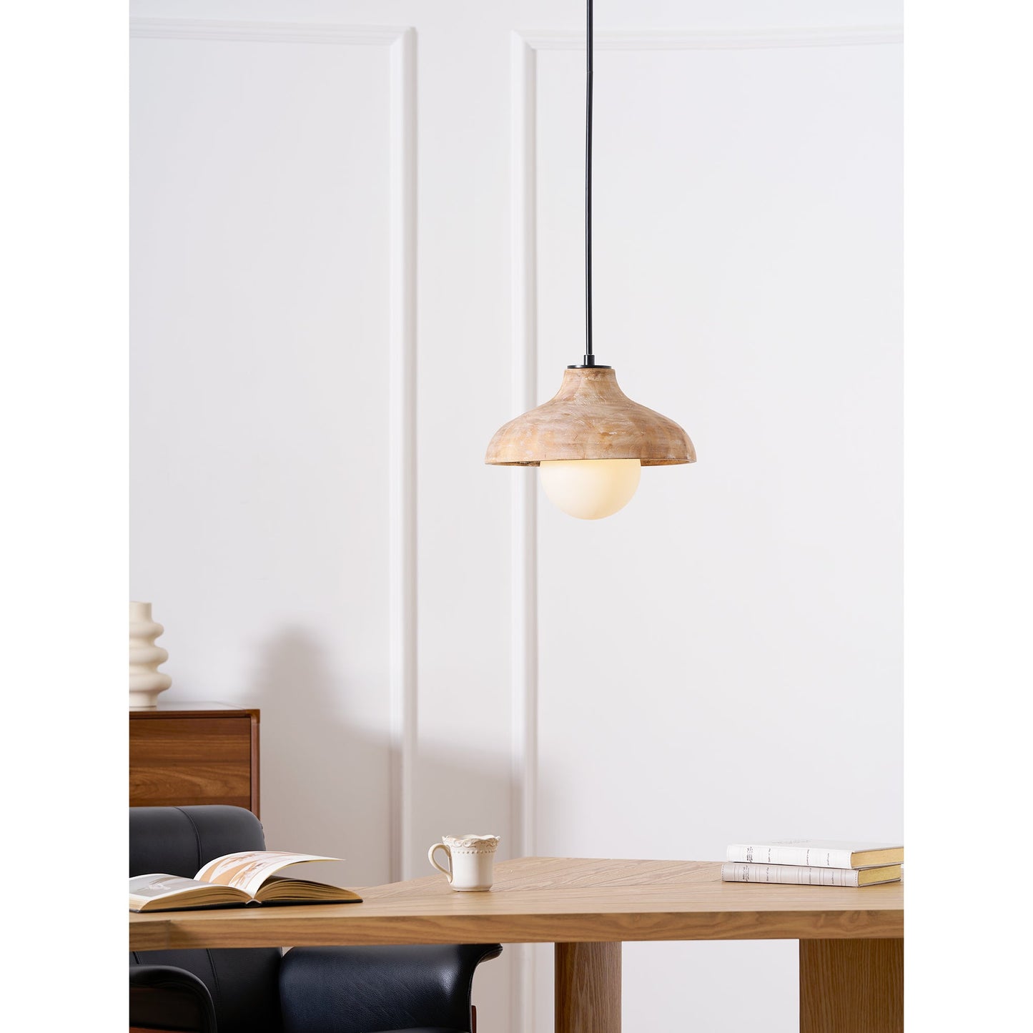 Surfside Pendant Lamp - Wood Grain Resin & Opal Glass Globe Pendant | Modern Kitchen Island & Bar Light