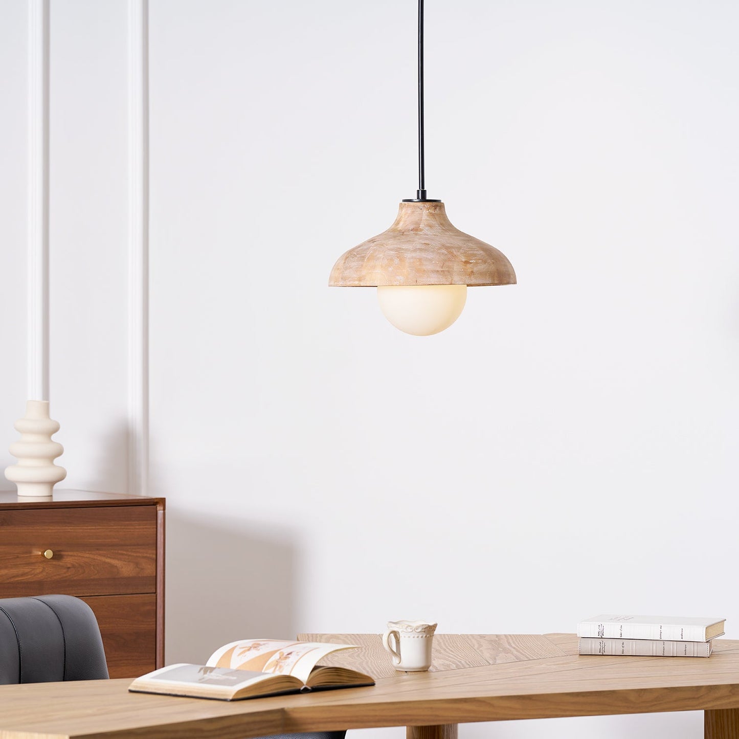 Surfside Pendant Lamp - Wood Grain Resin & Opal Glass Globe Pendant | Modern Kitchen Island & Bar Light