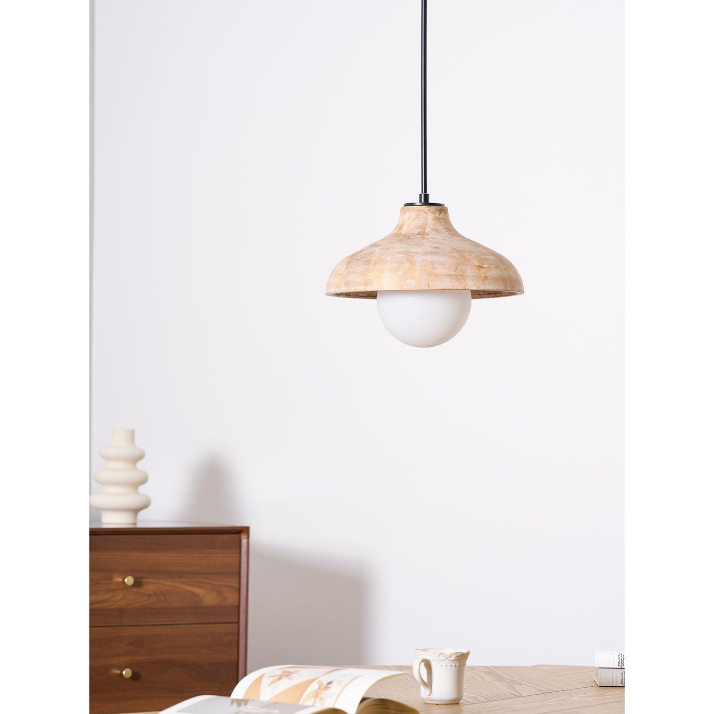 Surfside Pendant Lamp - Wood Grain Resin & Opal Glass Globe Pendant | Modern Kitchen Island & Bar Light
