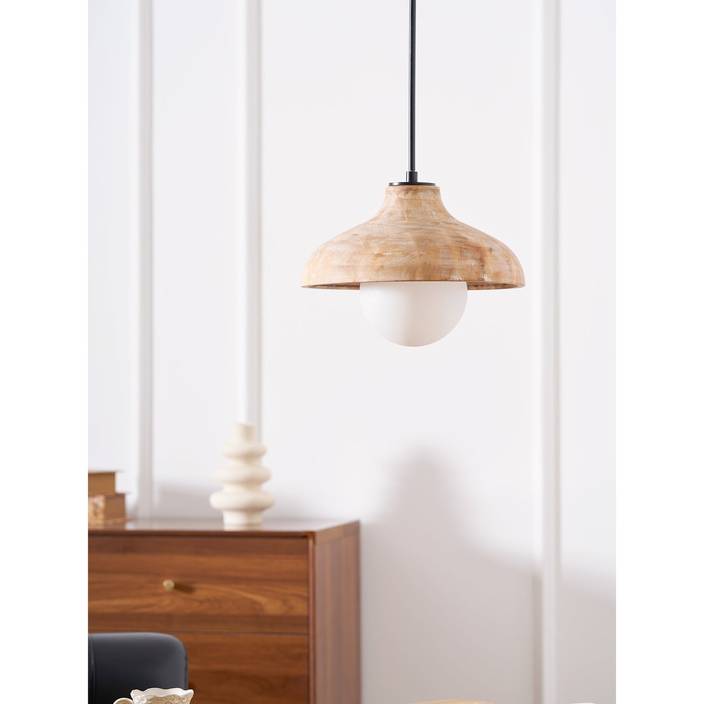 Surfside Pendant Lamp - Wood Grain Resin & Opal Glass Globe Pendant | Modern Kitchen Island & Bar Light