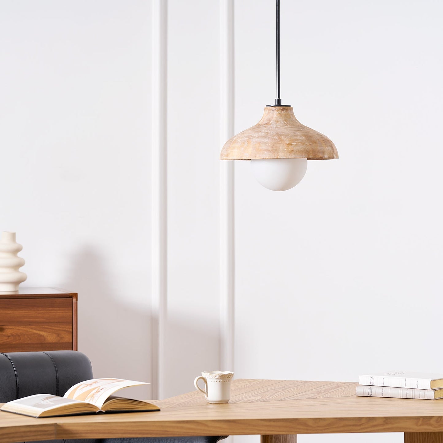 Surfside Pendant Lamp - Wood Grain Resin & Opal Glass Globe Pendant | Modern Kitchen Island & Bar Light
