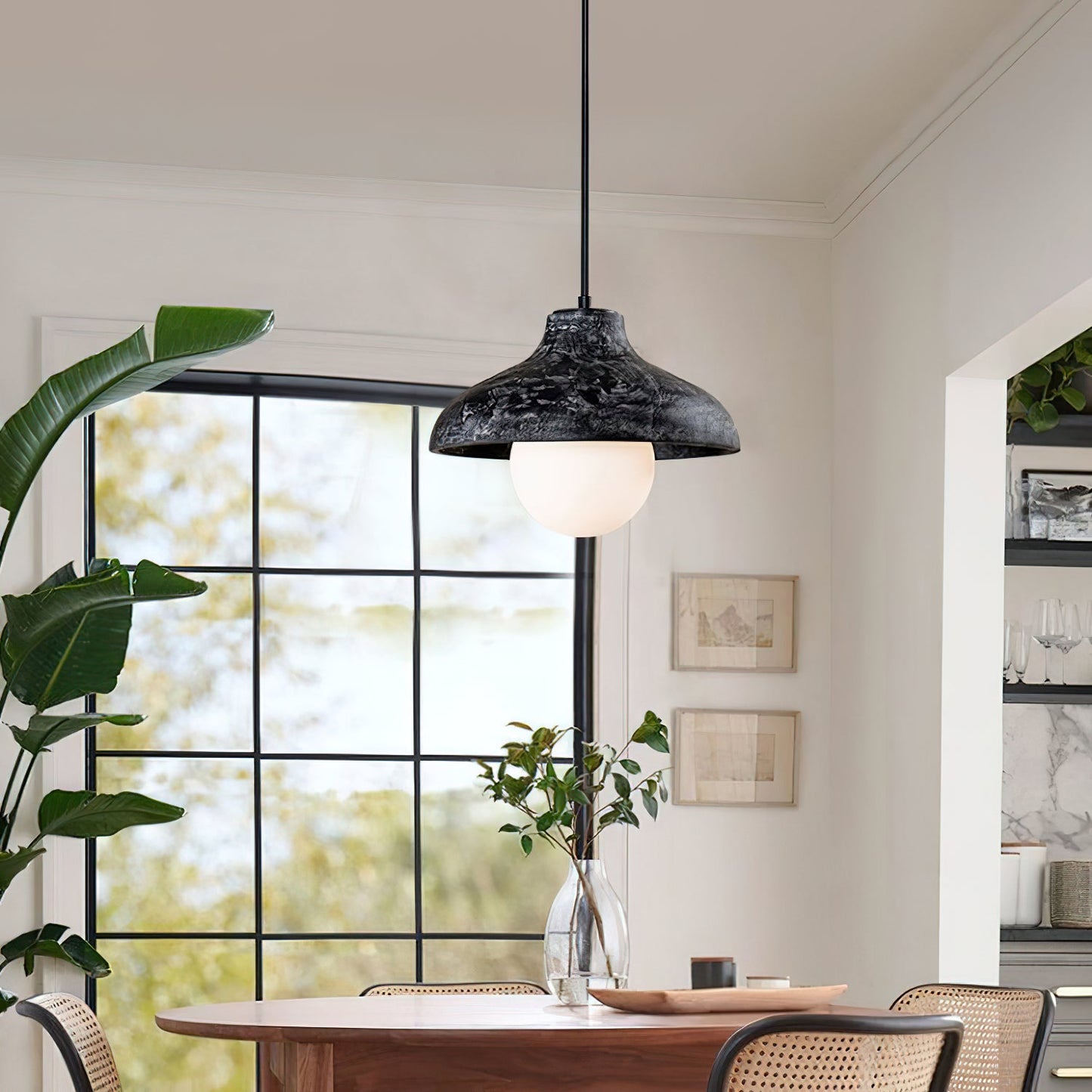 Surfside Pendant Lamp - Wood Grain Resin & Opal Glass Globe Pendant | Modern Kitchen Island & Bar Light