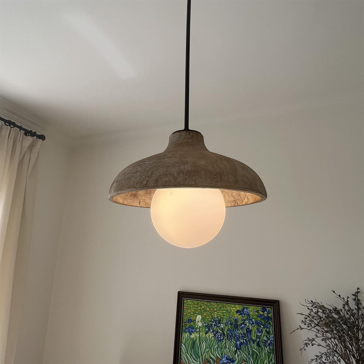 Surfside Pendant Lamp - Wood Grain Resin & Opal Glass Globe Pendant | Modern Kitchen Island & Bar Light