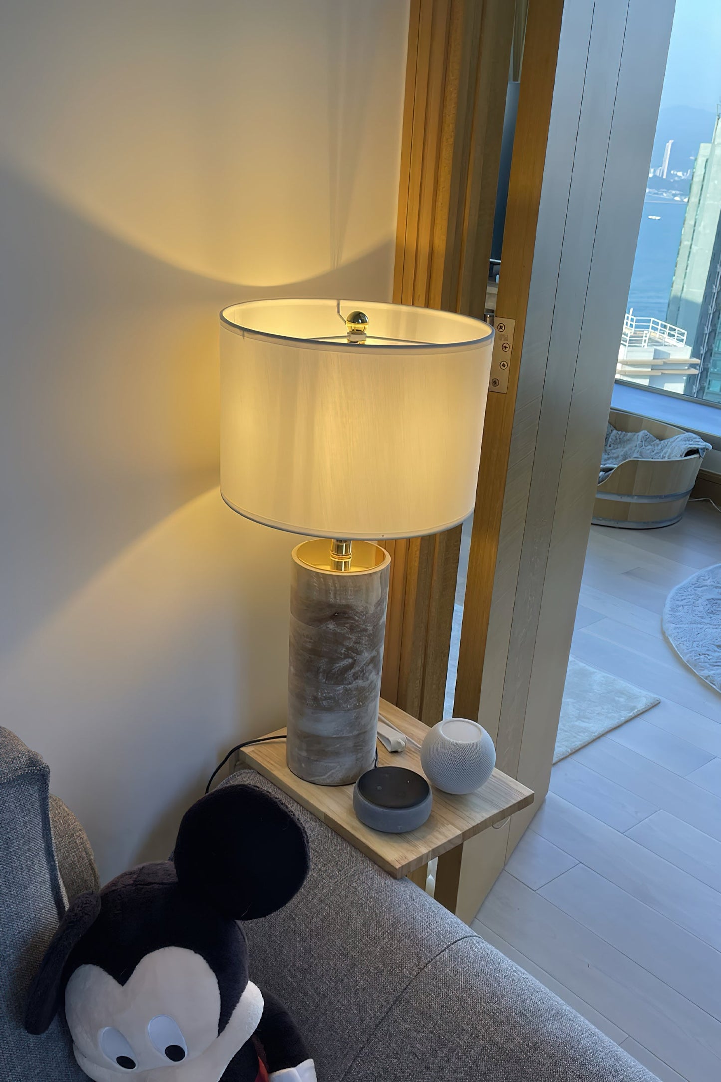 Surya Coast Table Lamp - Natural Solid Wood & Fabric Table Light | Modern Global Accent Lamp