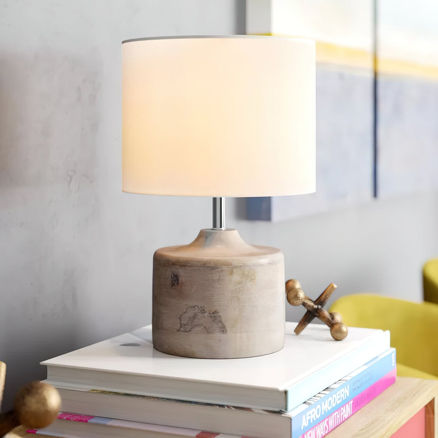 Surya Coast Table Lamp - Natural Solid Wood & Fabric Table Light | Modern Global Accent Lamp