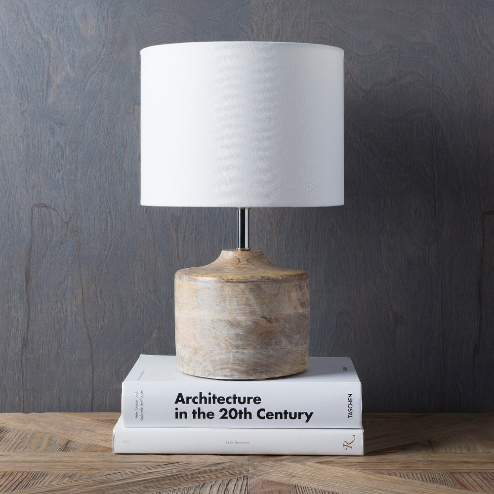 Surya Coast Table Lamp - Natural Solid Wood & Fabric Table Light | Modern Global Accent Lamp