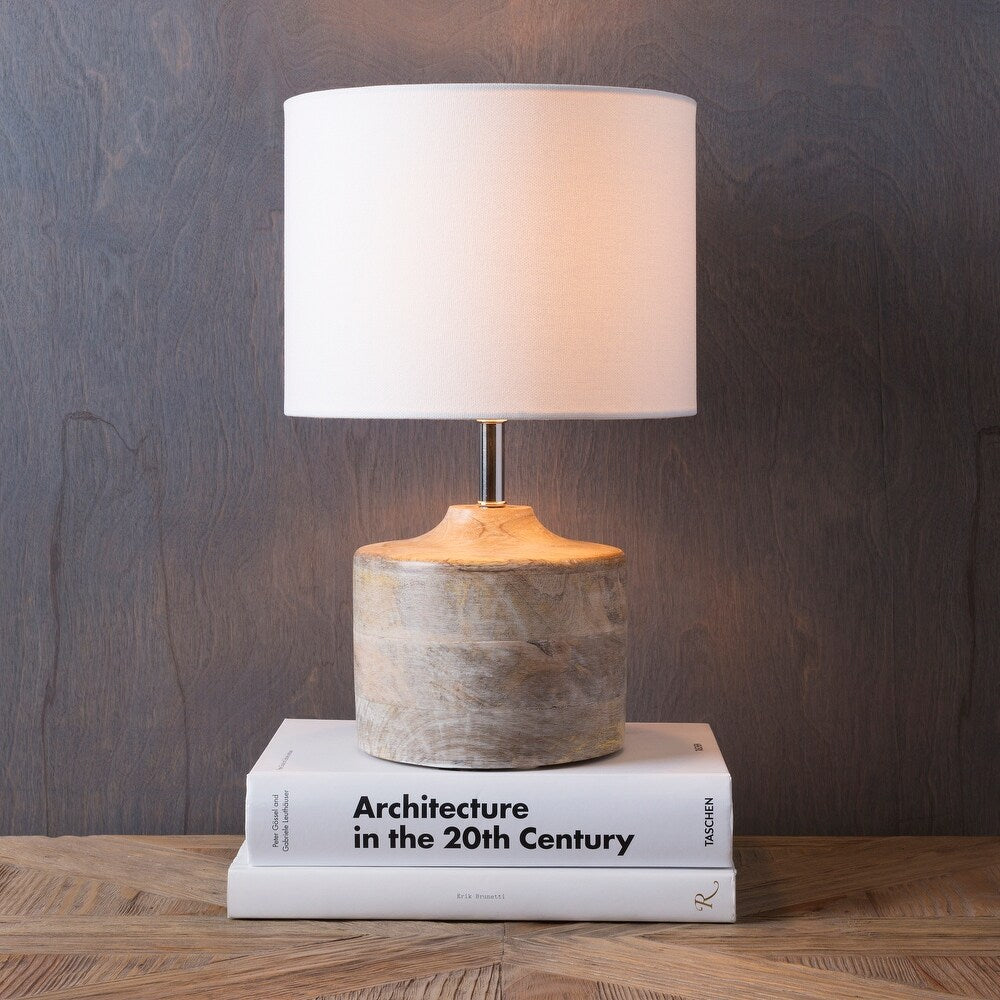 Surya Coast Table Lamp - Natural Solid Wood & Fabric Table Light | Modern Global Accent Lamp
