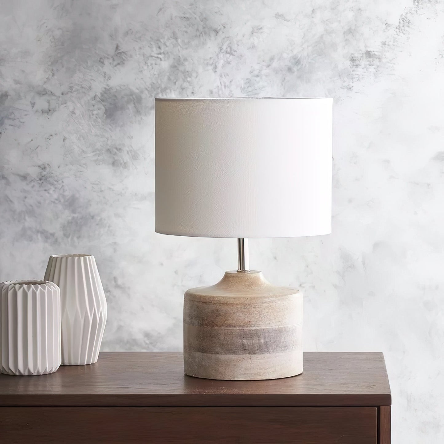 Surya Coast Table Lamp - Natural Solid Wood & Fabric Table Light | Modern Global Accent Lamp