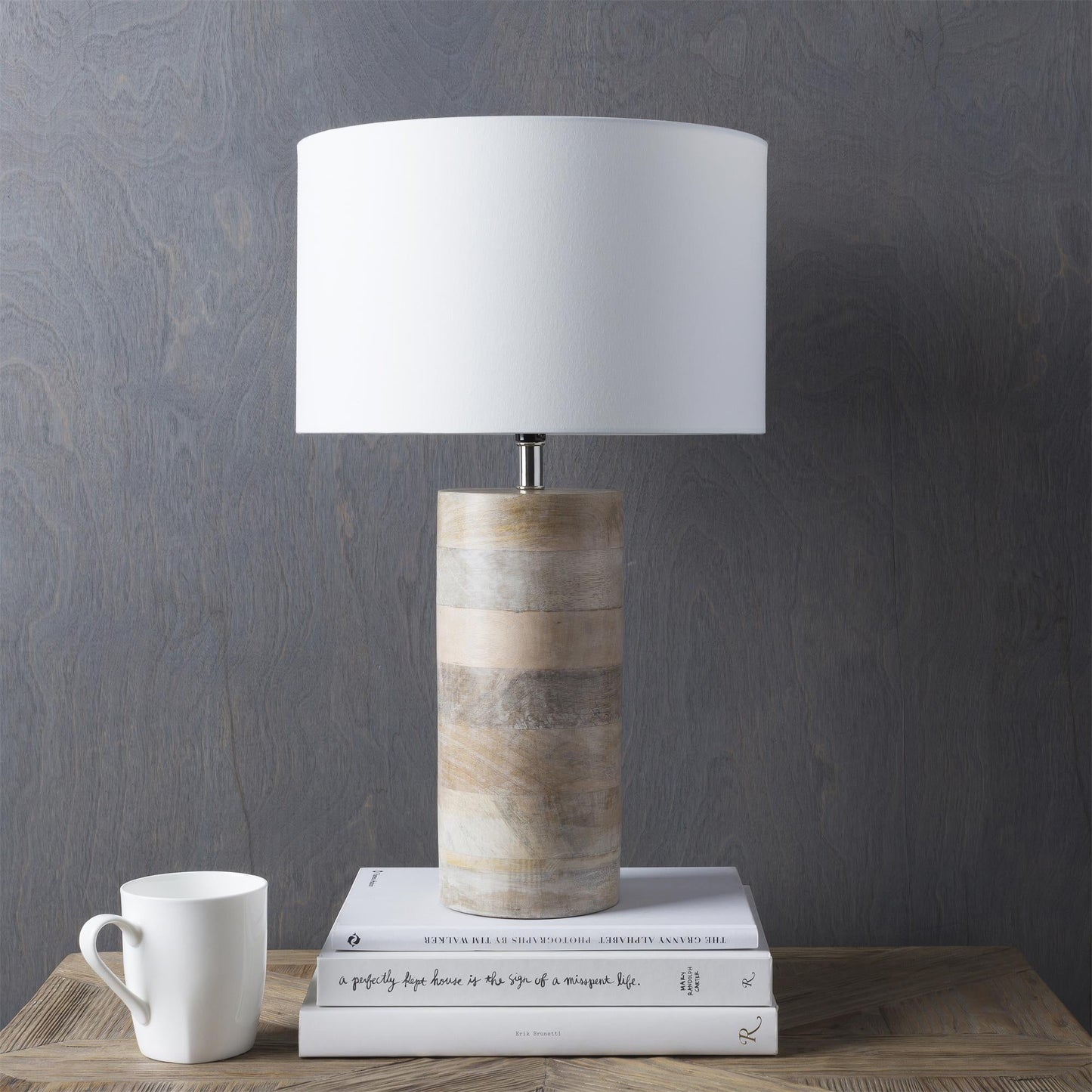 Surya Coast Table Lamp - Natural Solid Wood & Fabric Table Light | Modern Global Accent Lamp