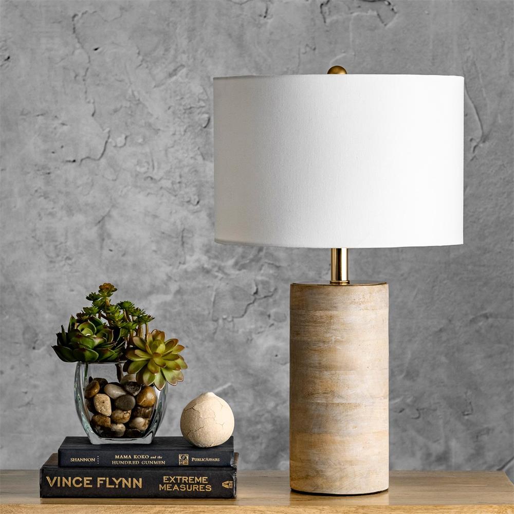 Surya Coast Table Lamp - Natural Solid Wood & Fabric Table Light | Modern Global Accent Lamp