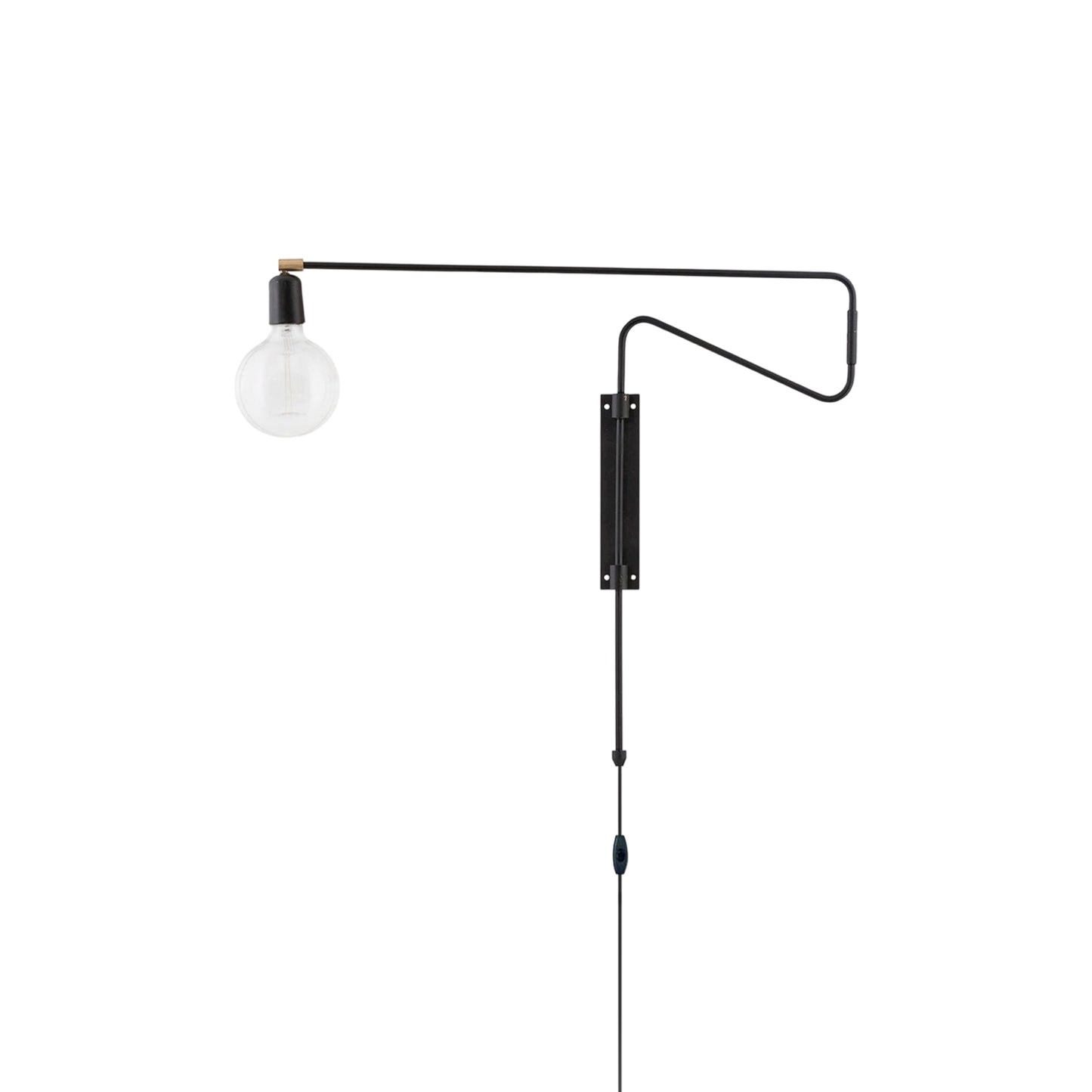 Swing Plug-in Wall Lamp - Articulating Black & Brass Wall Sconce | Modern Extendable Reading Light