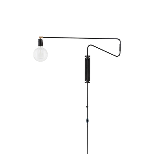 Swing Plug-in Wall Lamp - Articulating Black & Brass Wall Sconce | Modern Extendable Reading Light